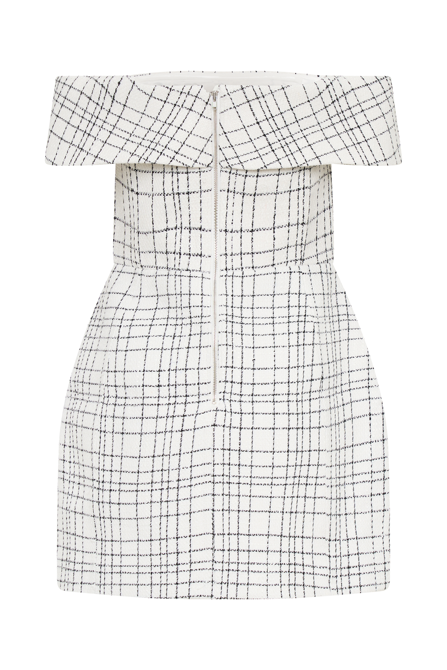 Helena Tweed Off Shoulder Mini Dress - White Check #10