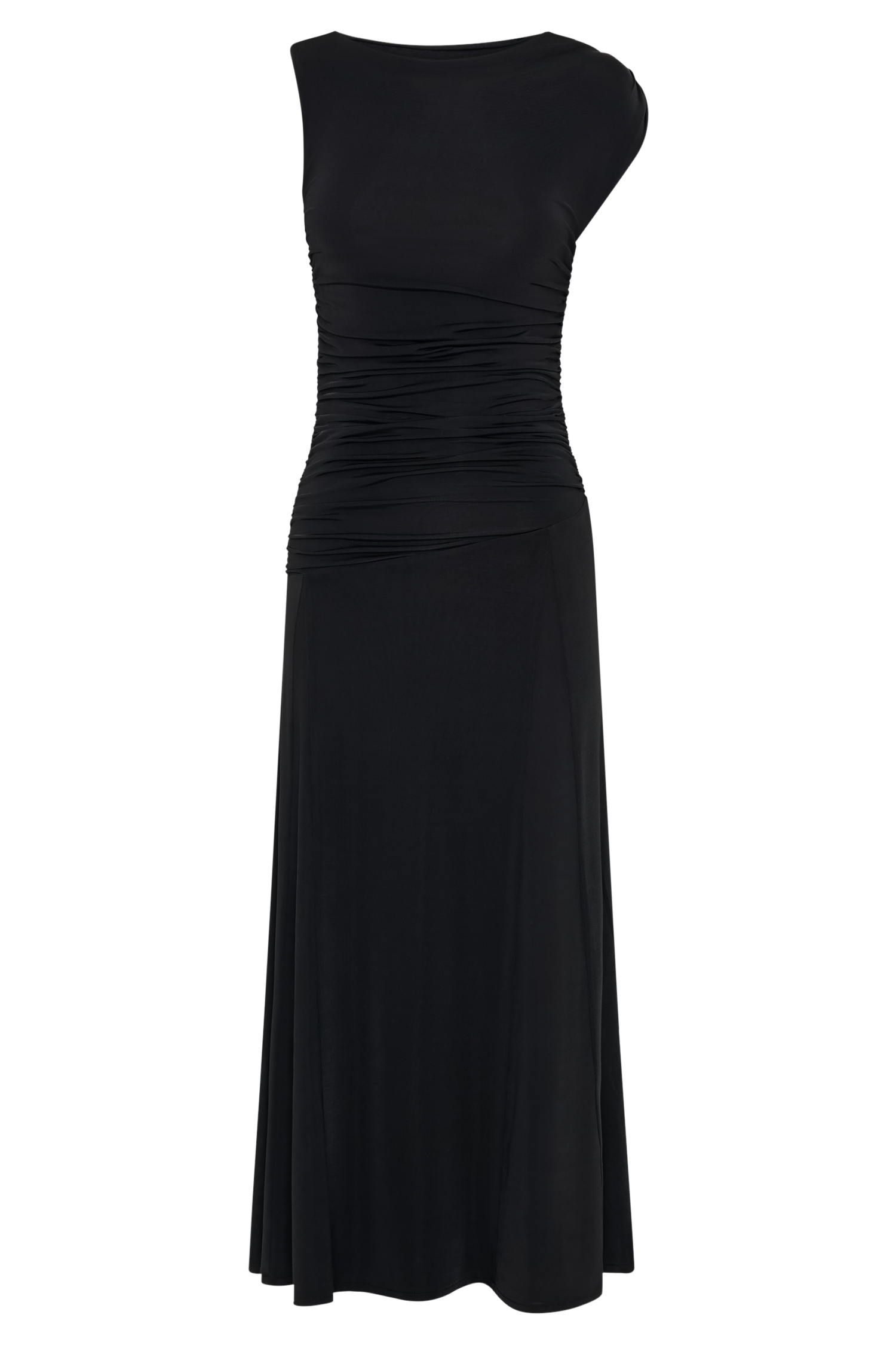 Navanna Asymmetric Slinky Midi Dress - Black #7