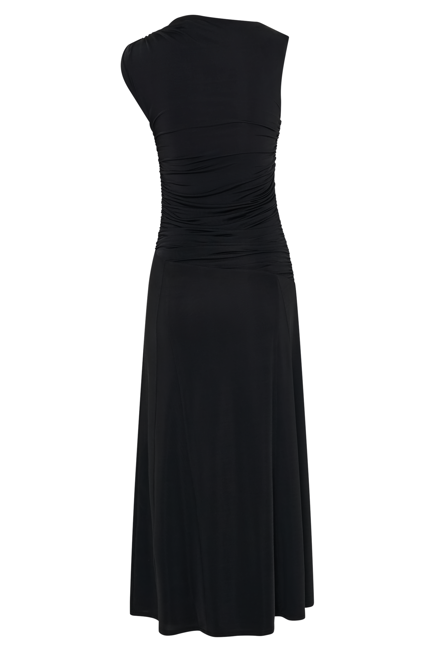 Navanna Asymmetric Slinky Midi Dress - Black #6