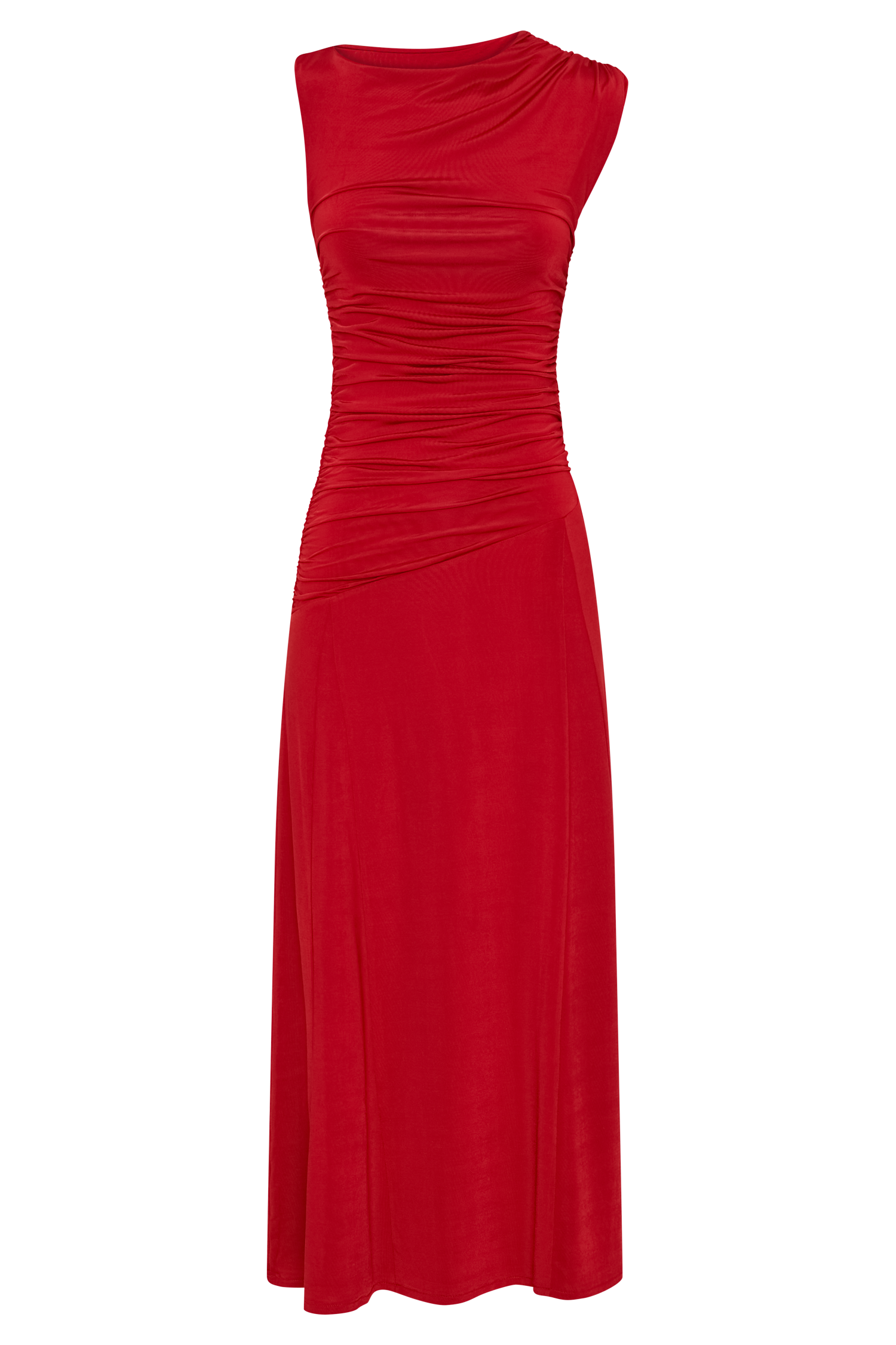 Navanna Asymmetric Slinky Midi Dress - Red #7