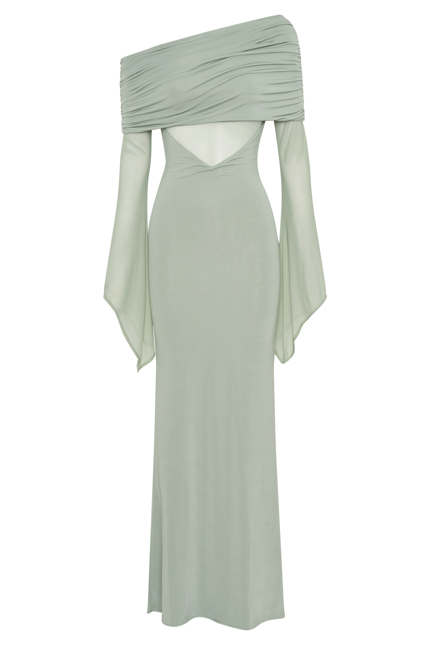 Kaitlin One Shoulder Slinky And Mesh Maxi Dress - Basil #7