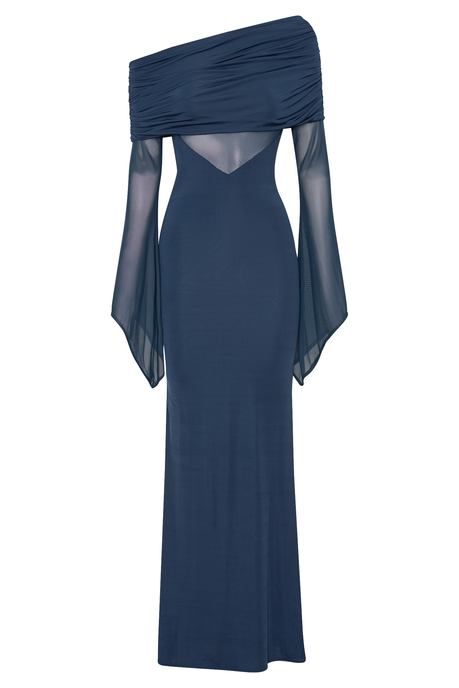 Kaitlin One Shoulder Slinky And Mesh Maxi Dress - Midnight Blue #8