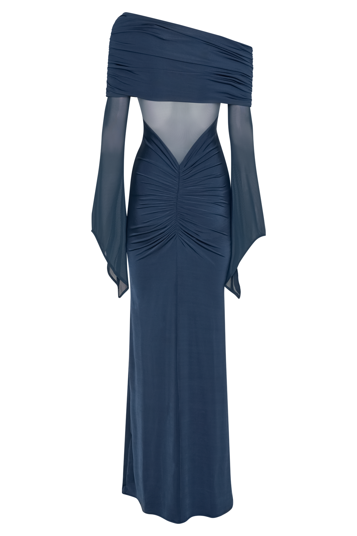 Kaitlin One Shoulder Slinky And Mesh Maxi Dress - Midnight Blue #7
