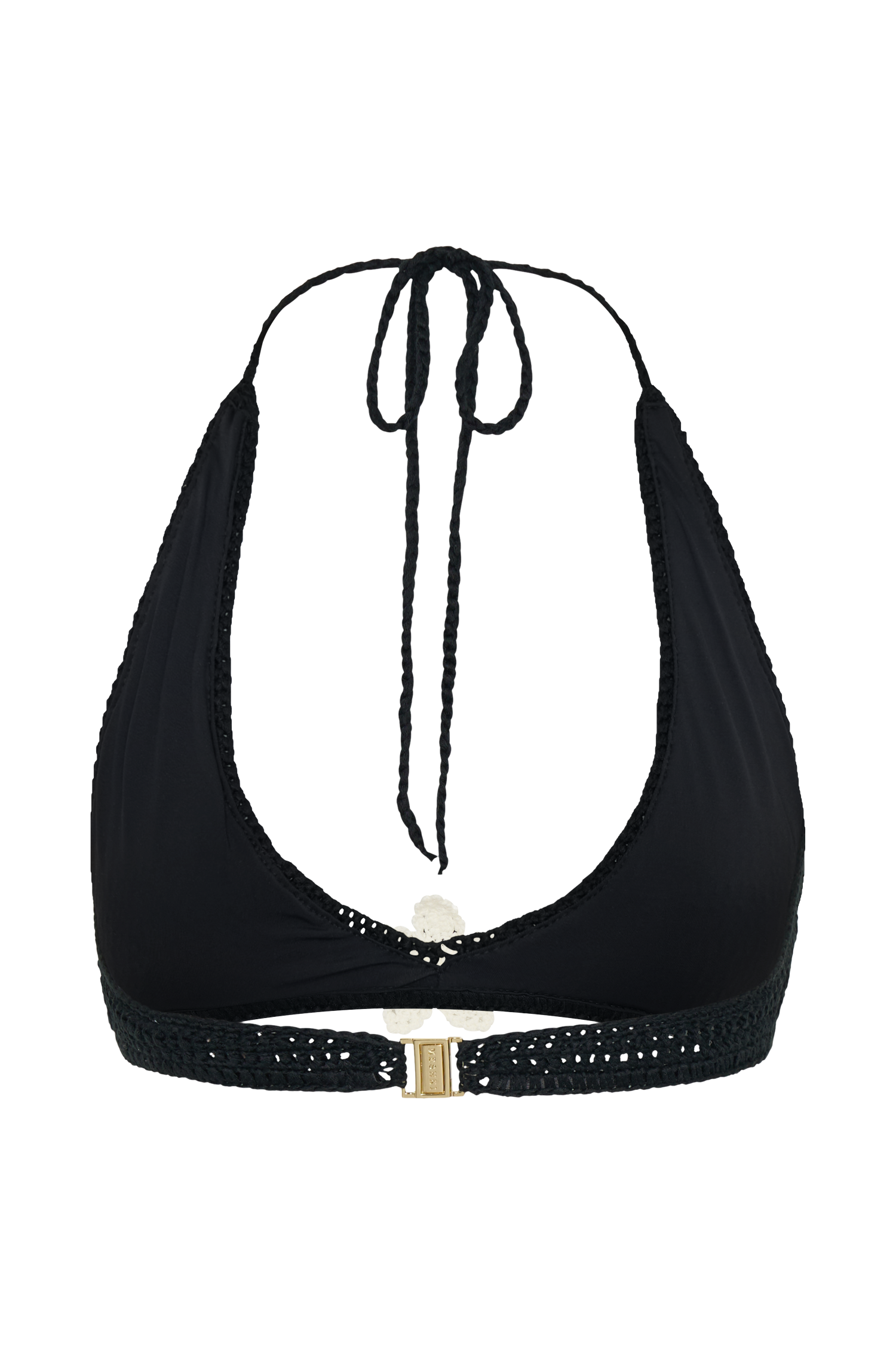 Rhiannon Floral Crochet Halter Bikini Top - Black And White #9