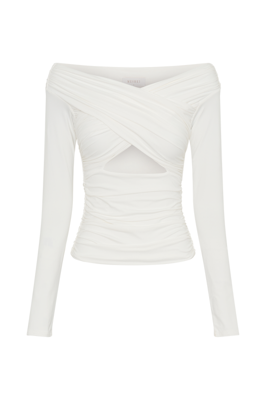 Jaden Off Shoulder Recycled Nylon Top - Ivory