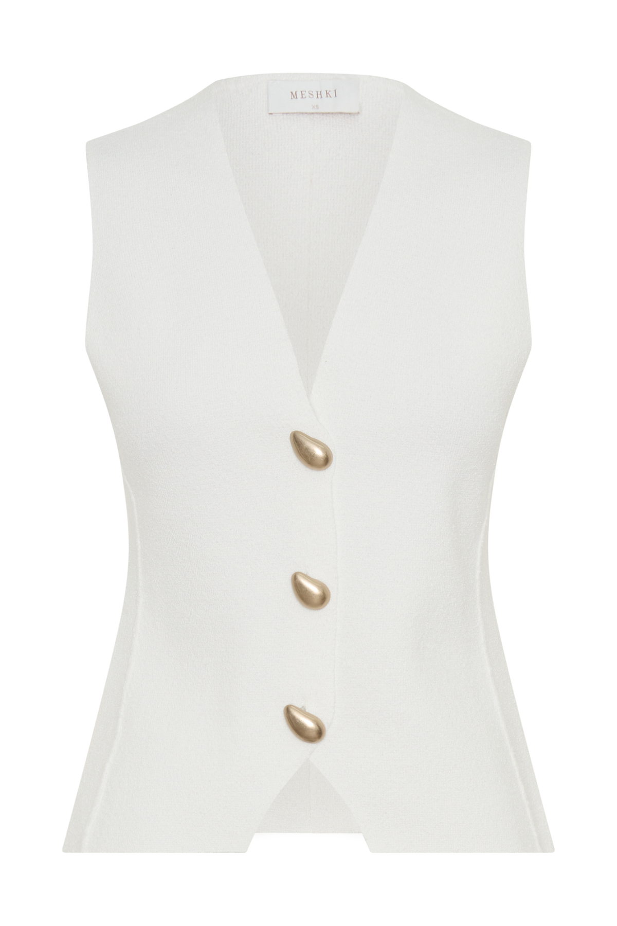 Malika Sleeveless Gold Button Vest - White #11