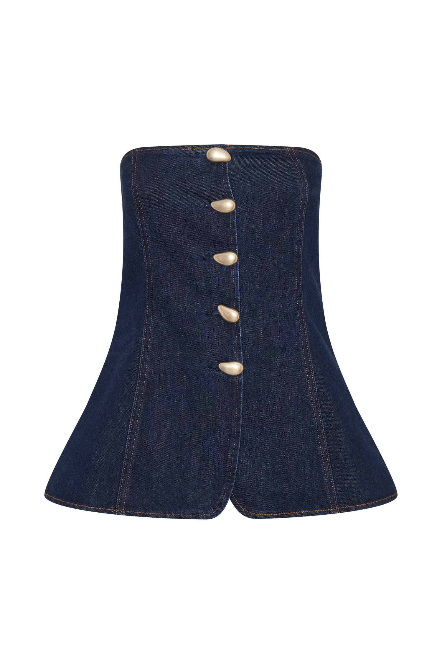Lennox Strapless Long Line Button Top - Indigo Blue #9