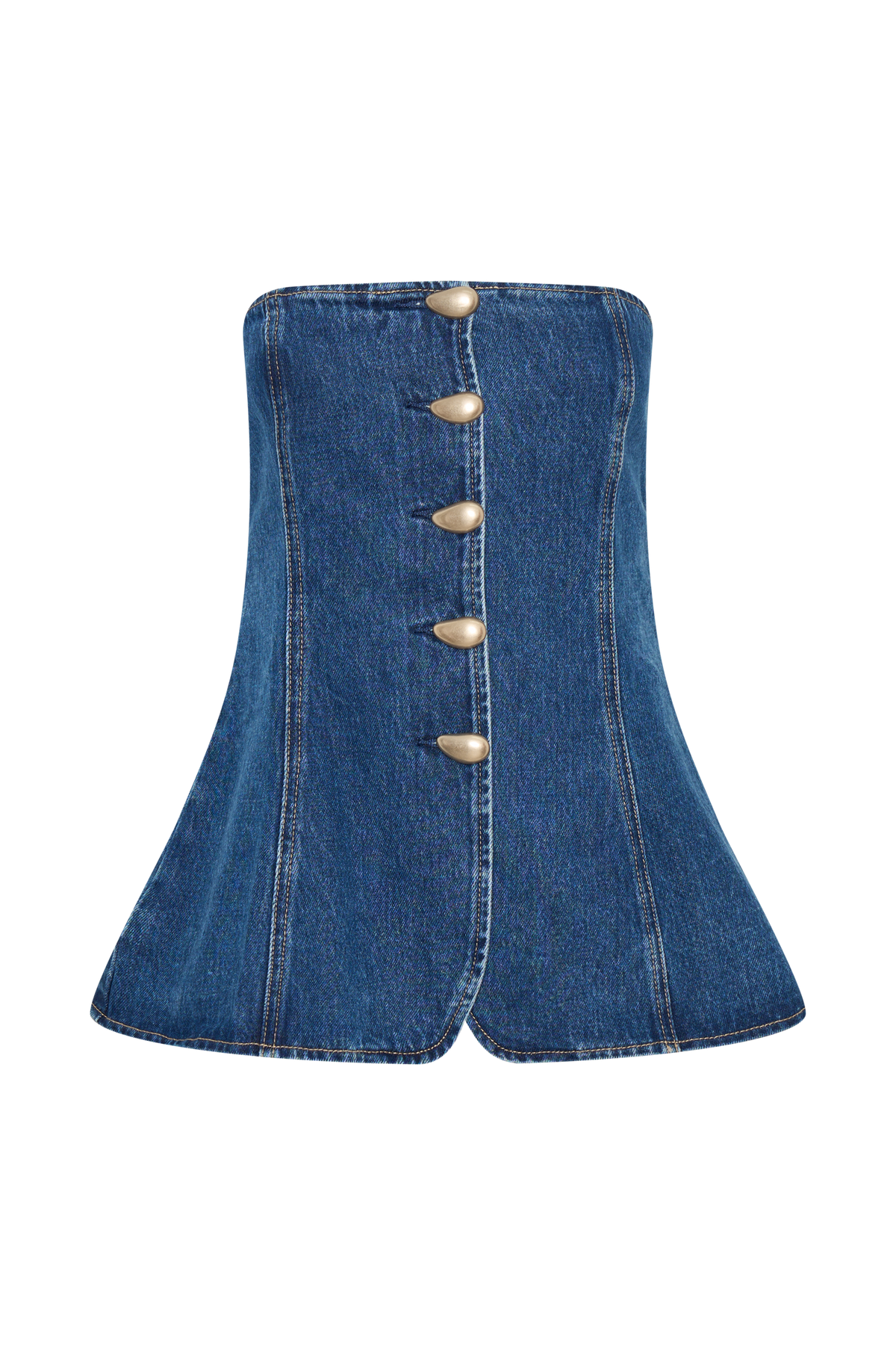 Lennox Strapless Long Line Button Top - Dark Blue #8