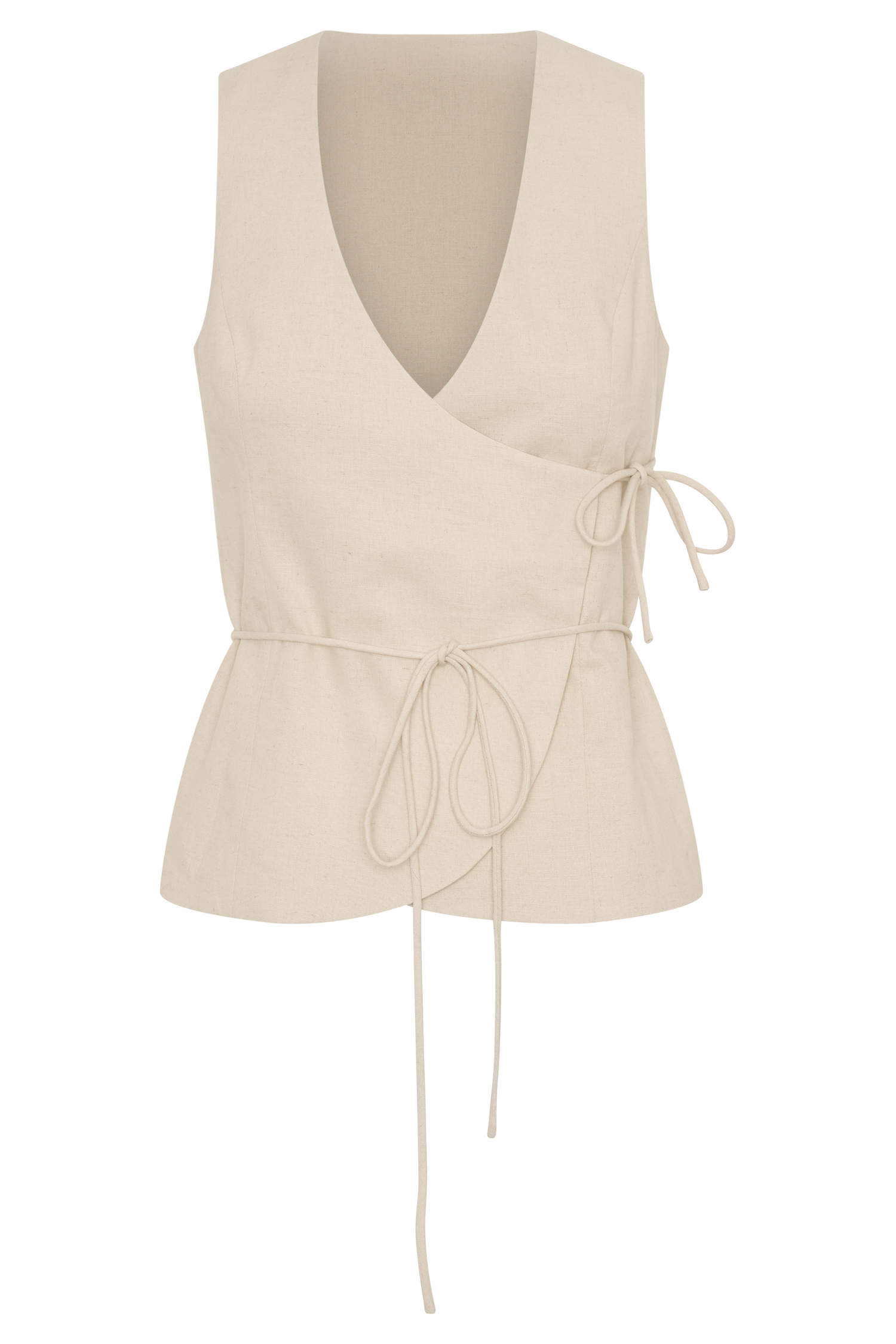 Brandi Linen Sleeveless Wrap Top - Wheat Marle #7