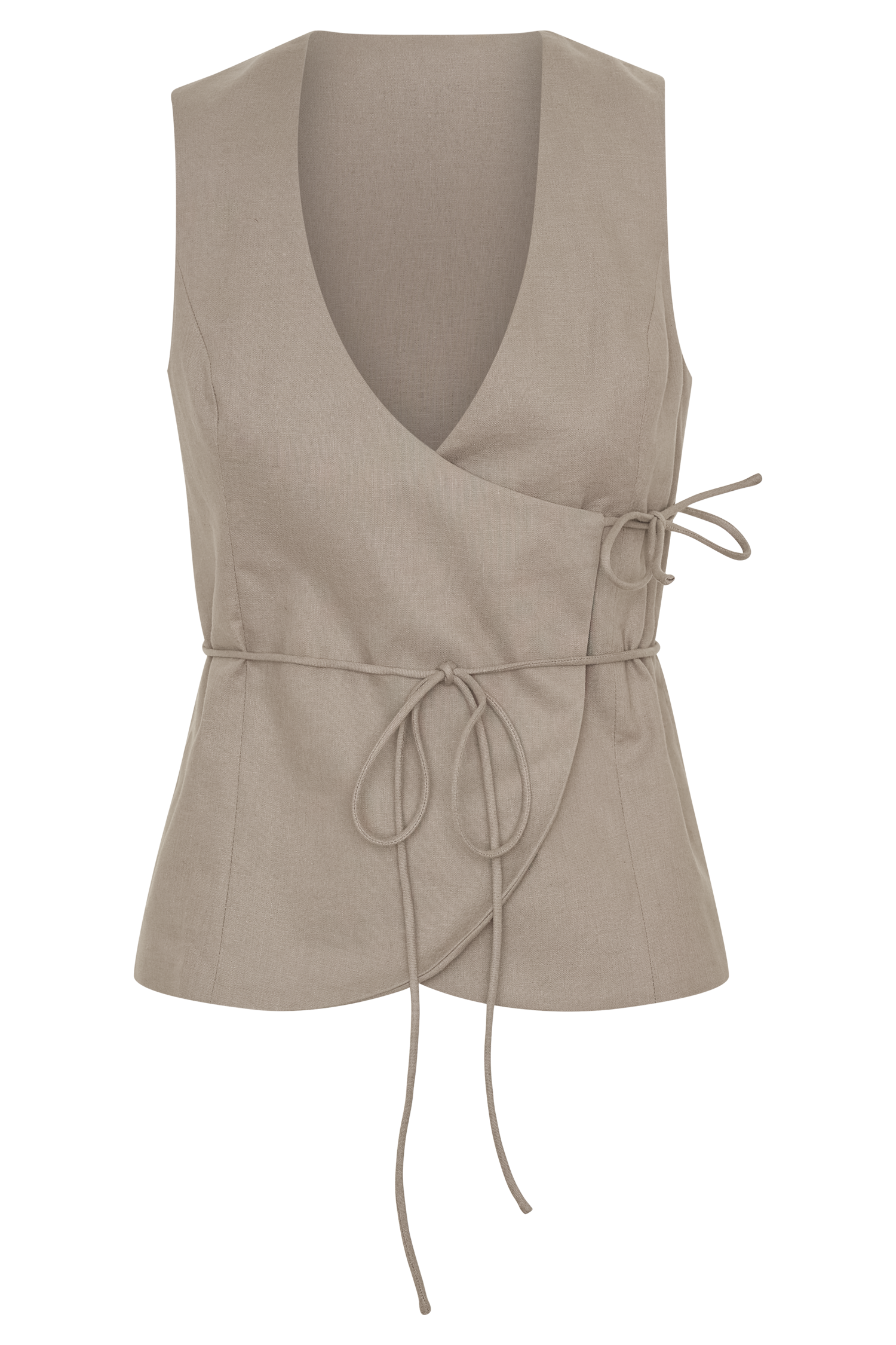 Brandi Linen Sleeveless Wrap Top - Pebble #8