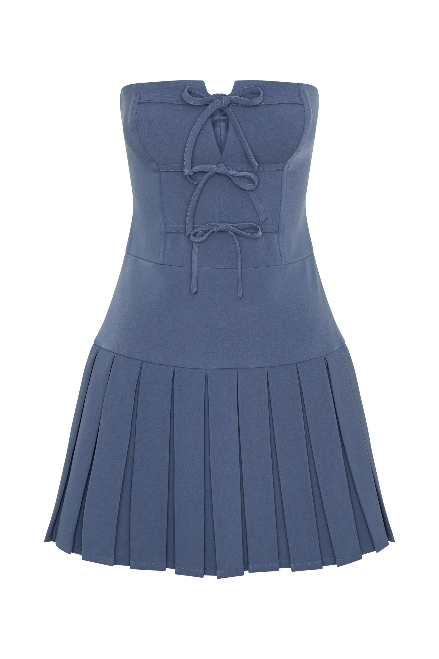 Naya Pleated Mini Dress With Ties - Steel #10