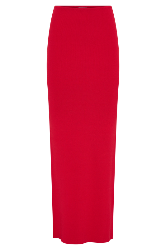 Keaton Fishtail Knit Maxi Skirt - Red