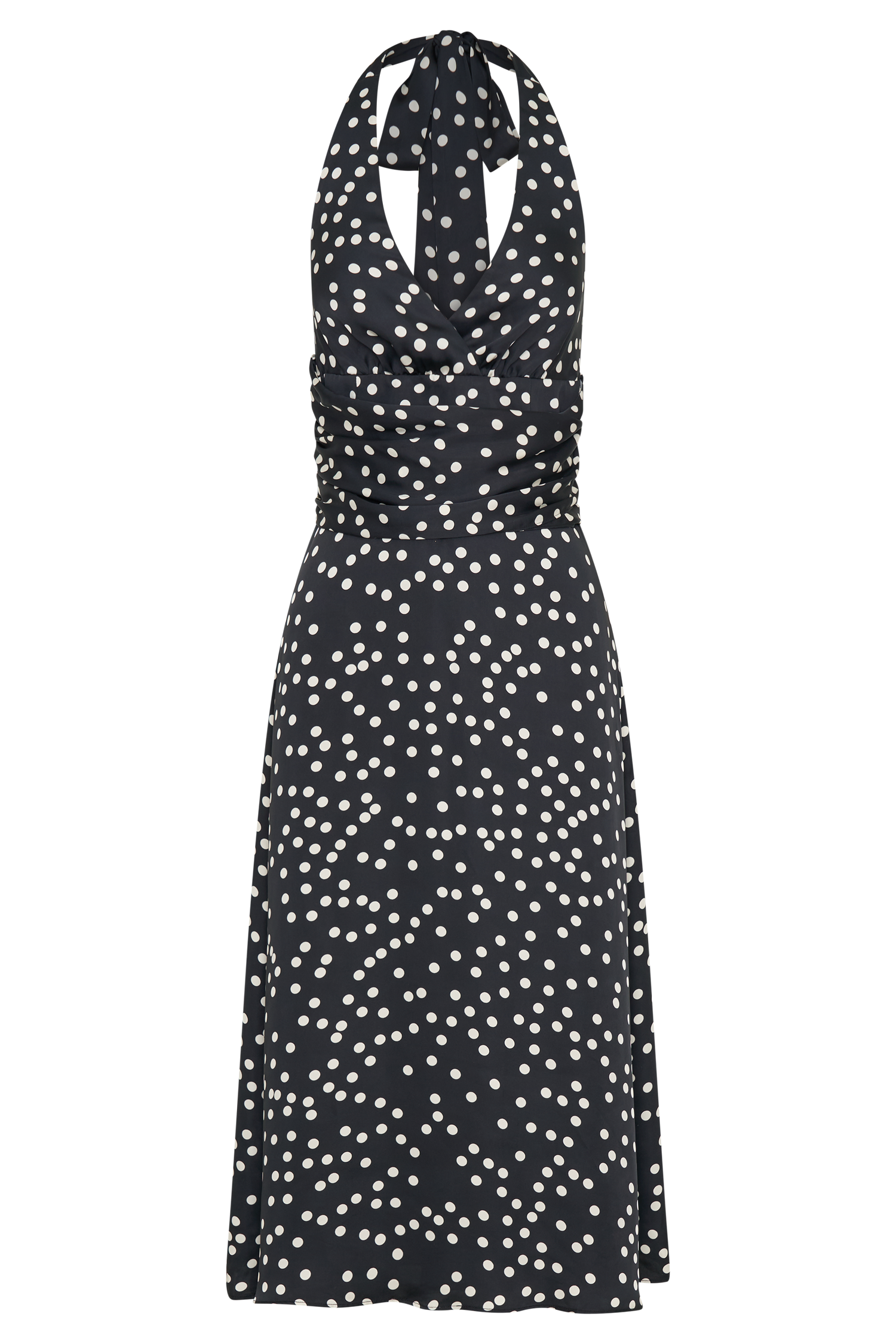 Marguerite Satin Halter Midi Dress - Black Polka Dot Print #7