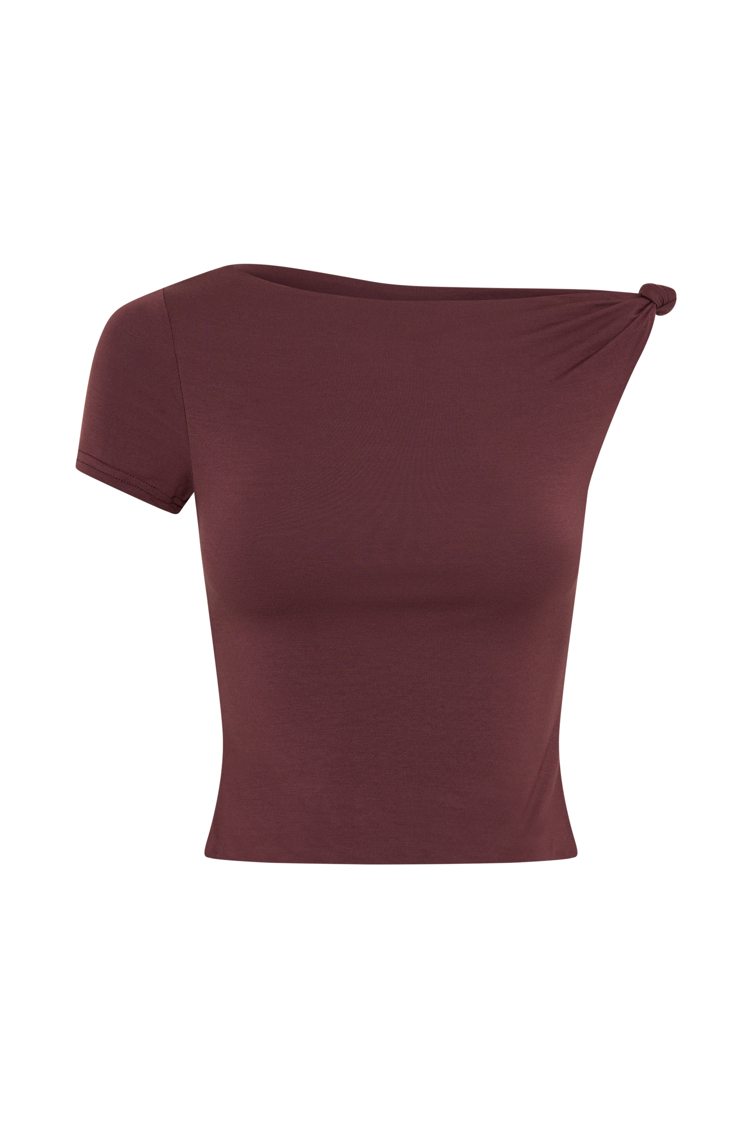 Betty Short Sleeve Modal Top With Knot Shoulder - Mahogany #9