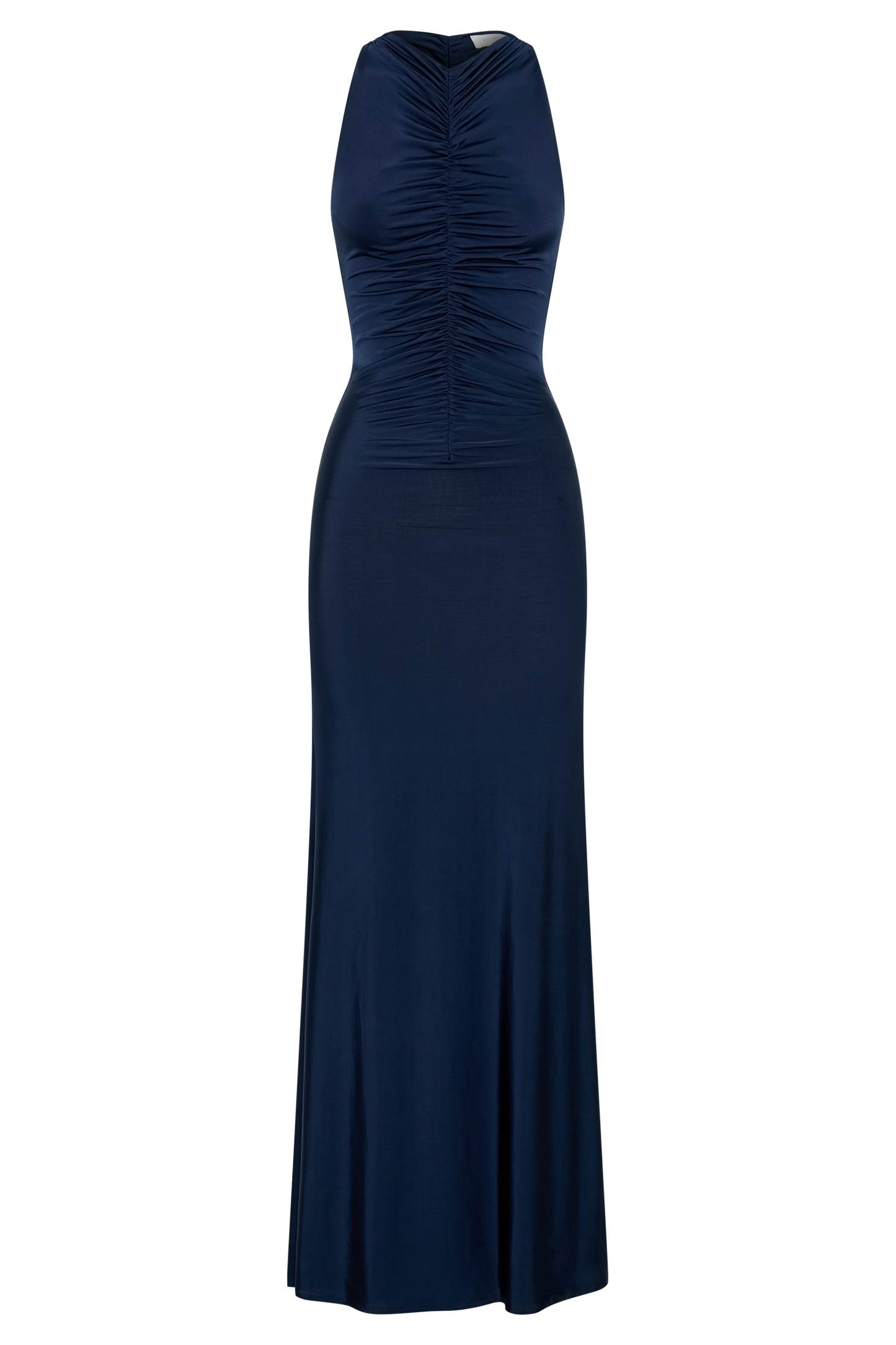 Priya Slinky Ruched Halter Maxi Dress - Navy