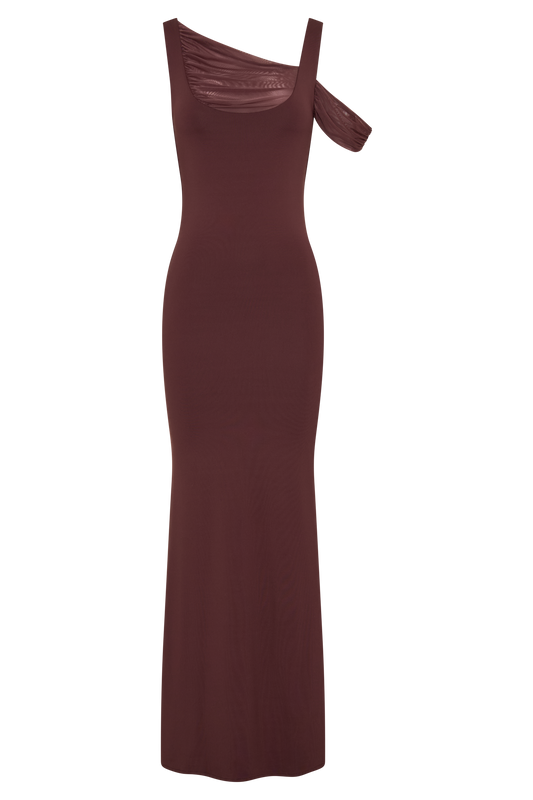 Janette Recycled Nylon And Mesh Sleeveless Maxi Dress - Mahogany