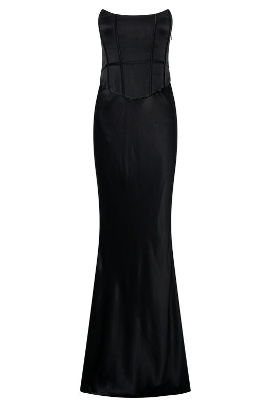 Harlow Satin Strapless Maxi Dress - Black