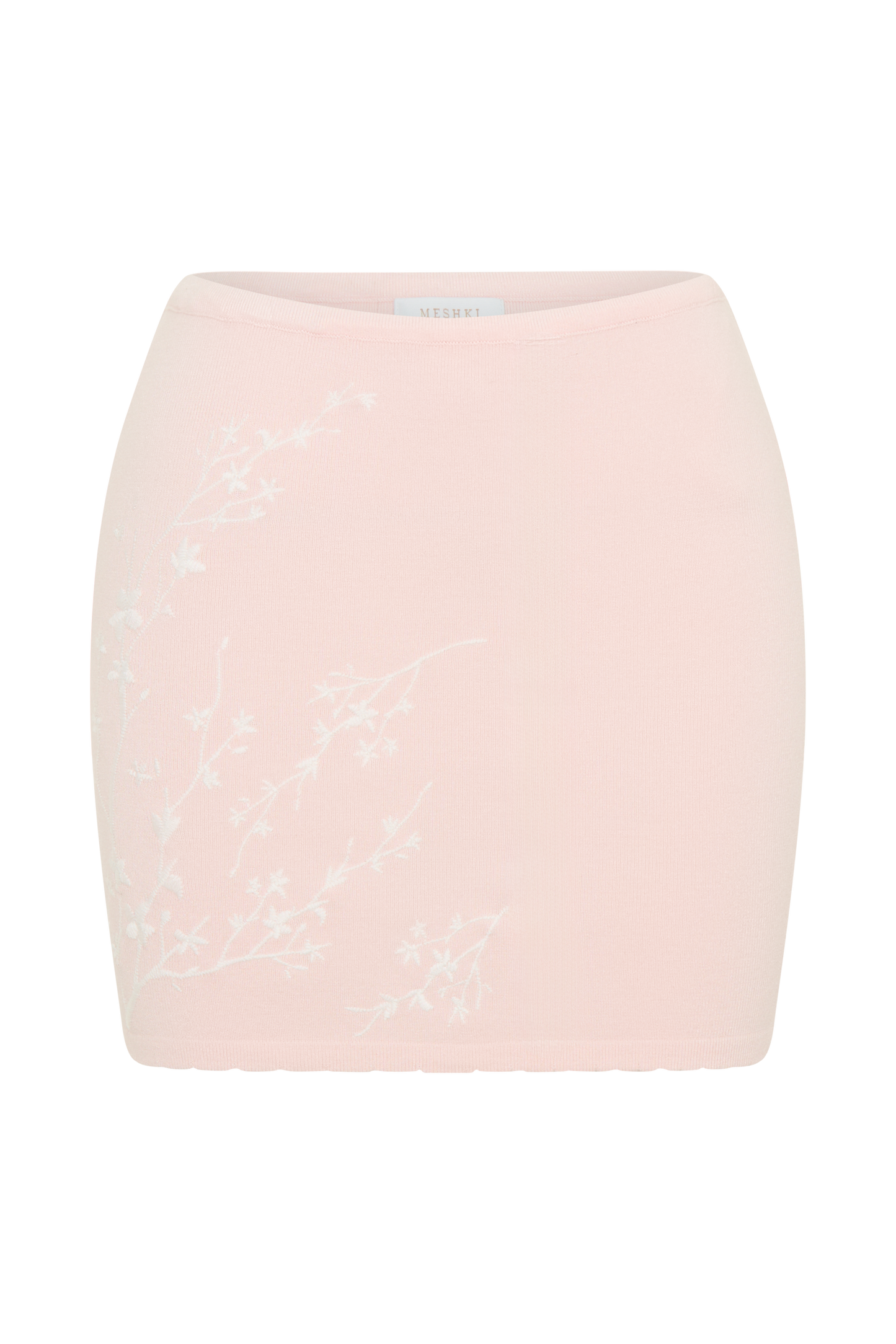 Monroe Embroidered Knit Mini Skirt - Baby Pink And Ivory