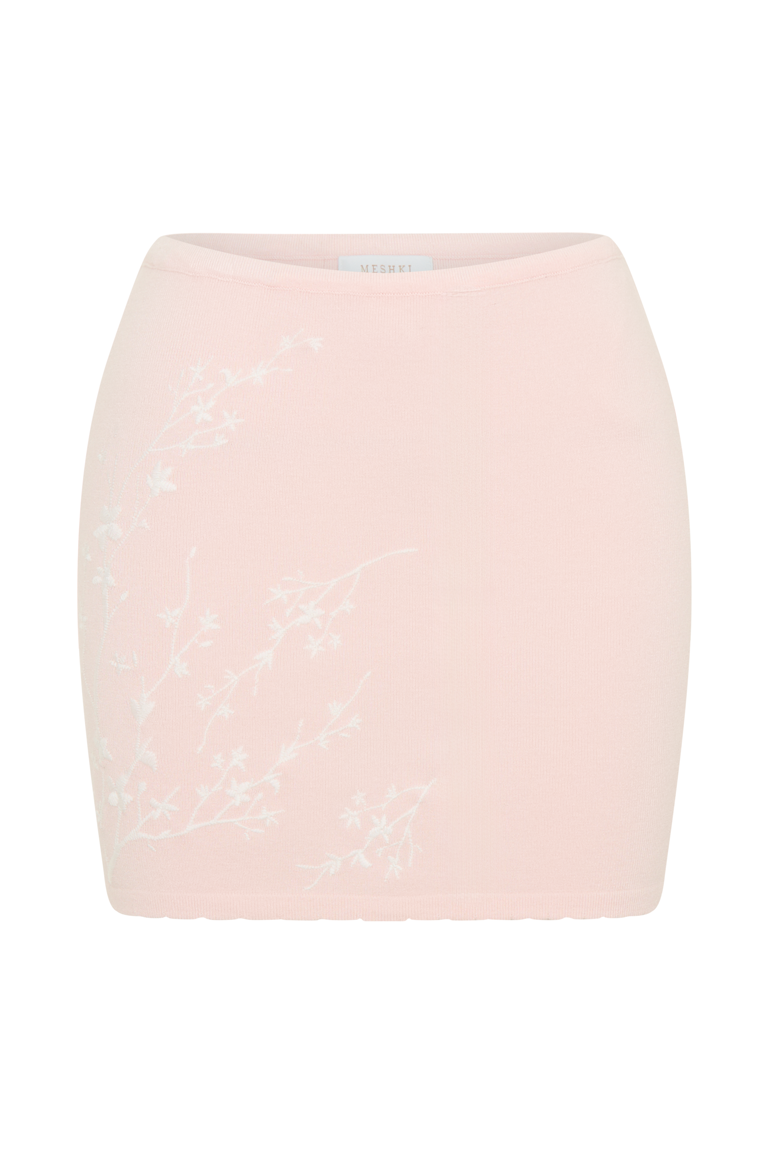 Monroe Embroidered Knit Mini Skirt - Baby Pink And Ivory #9