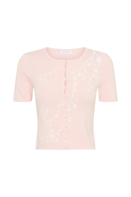 Monroe Embroidered Knit Top - Baby Pink And Ivory