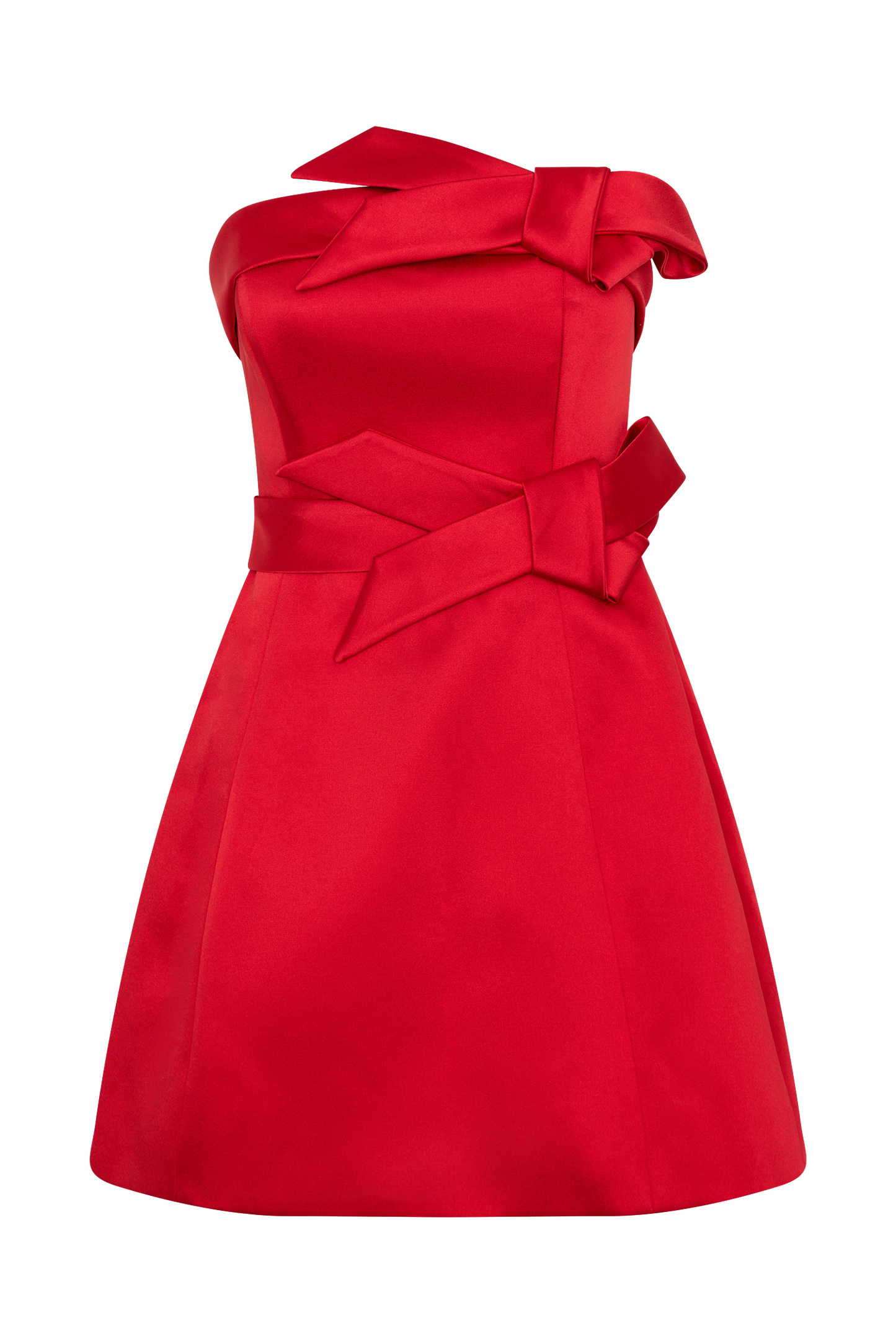 Tatiana Satin Strapless Bow Mini Dress - Red