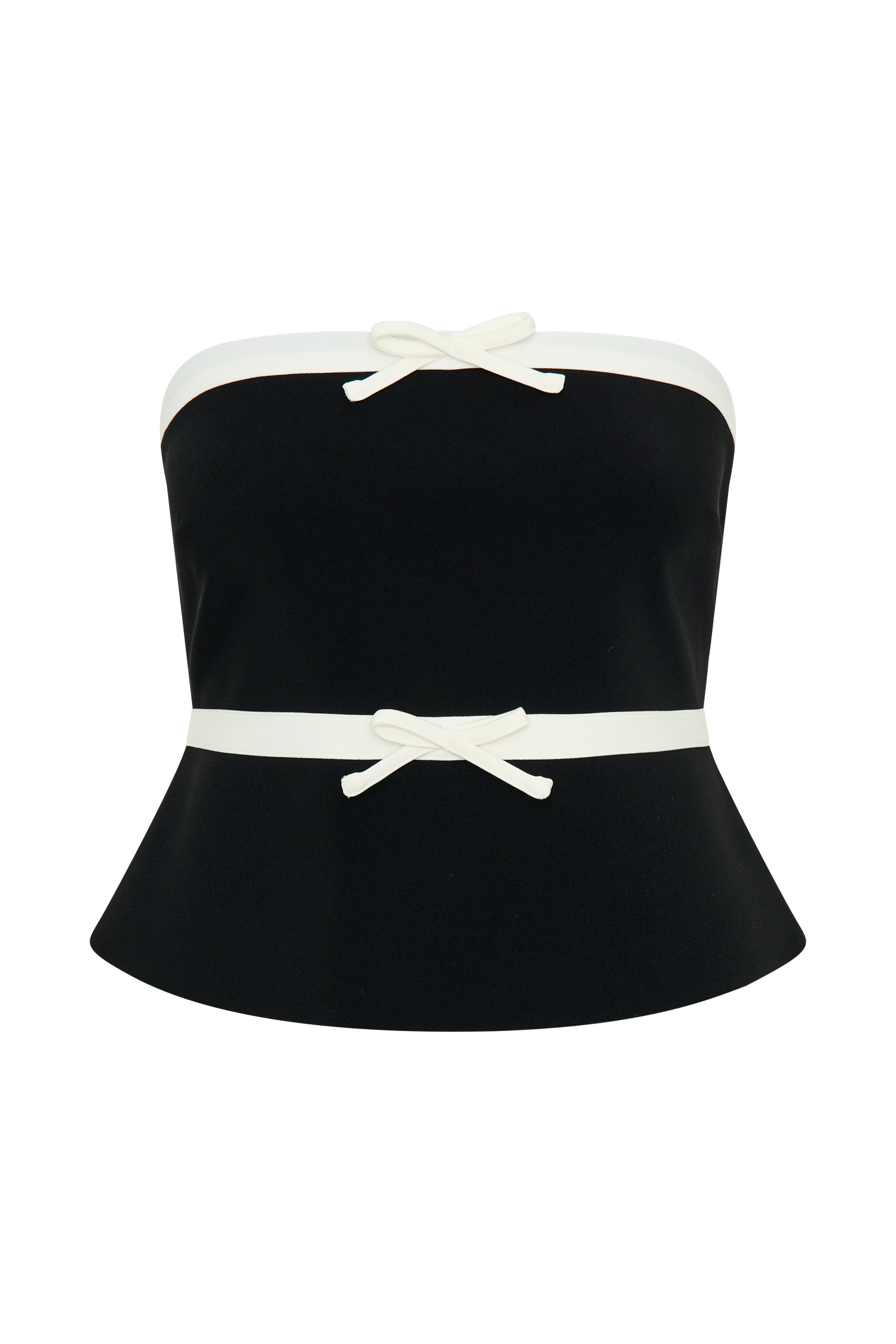 Aisha Strapless Suiting Top With Contrast Bows - Black & White #9