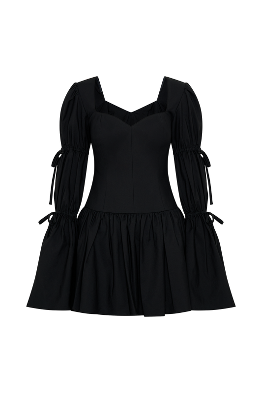 Raine Long Sleeve Cotton Mini Dress - Black