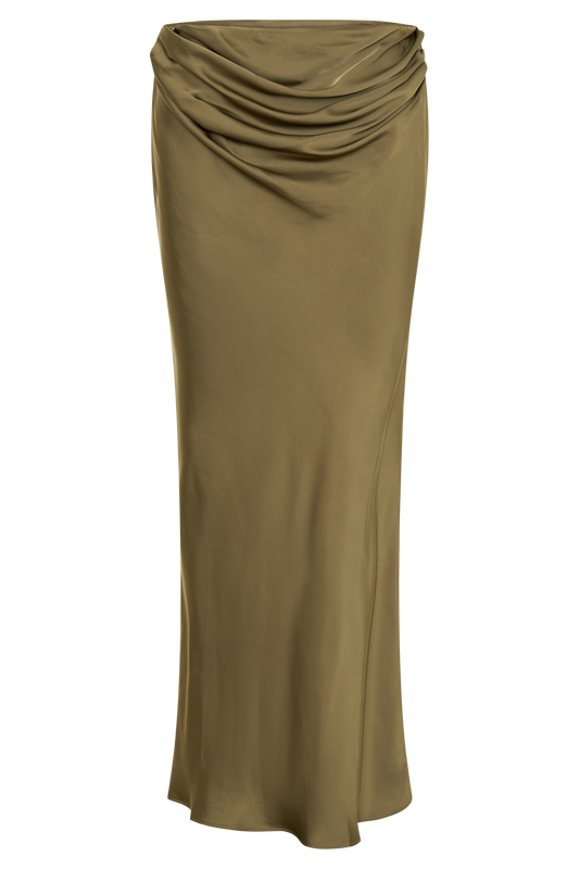 Nicola Satin Asymmetric Maxi Skirt - Basil