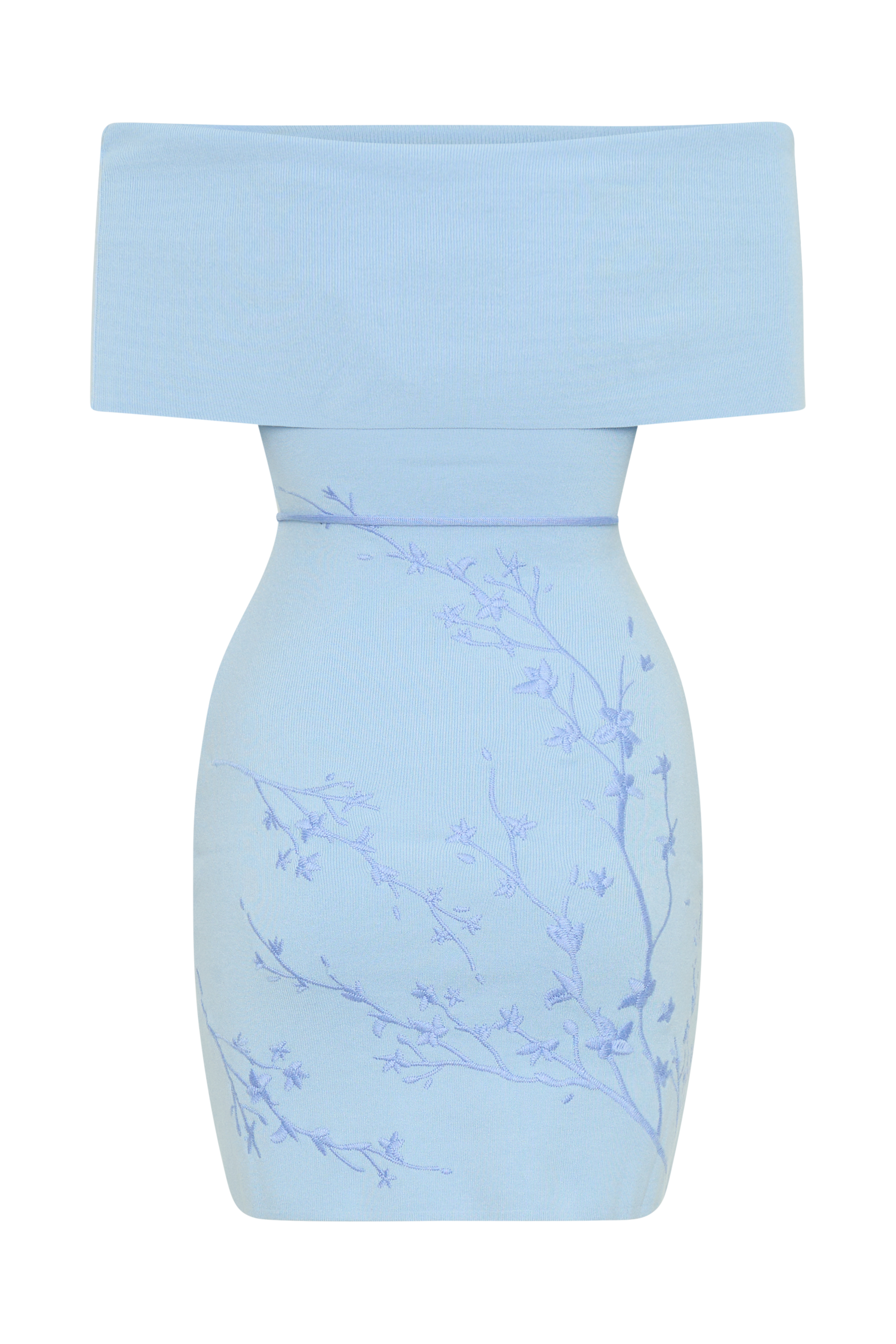 Mallory Off Shoulder Embroidered Knit Mini Dress - Ice Blue #9