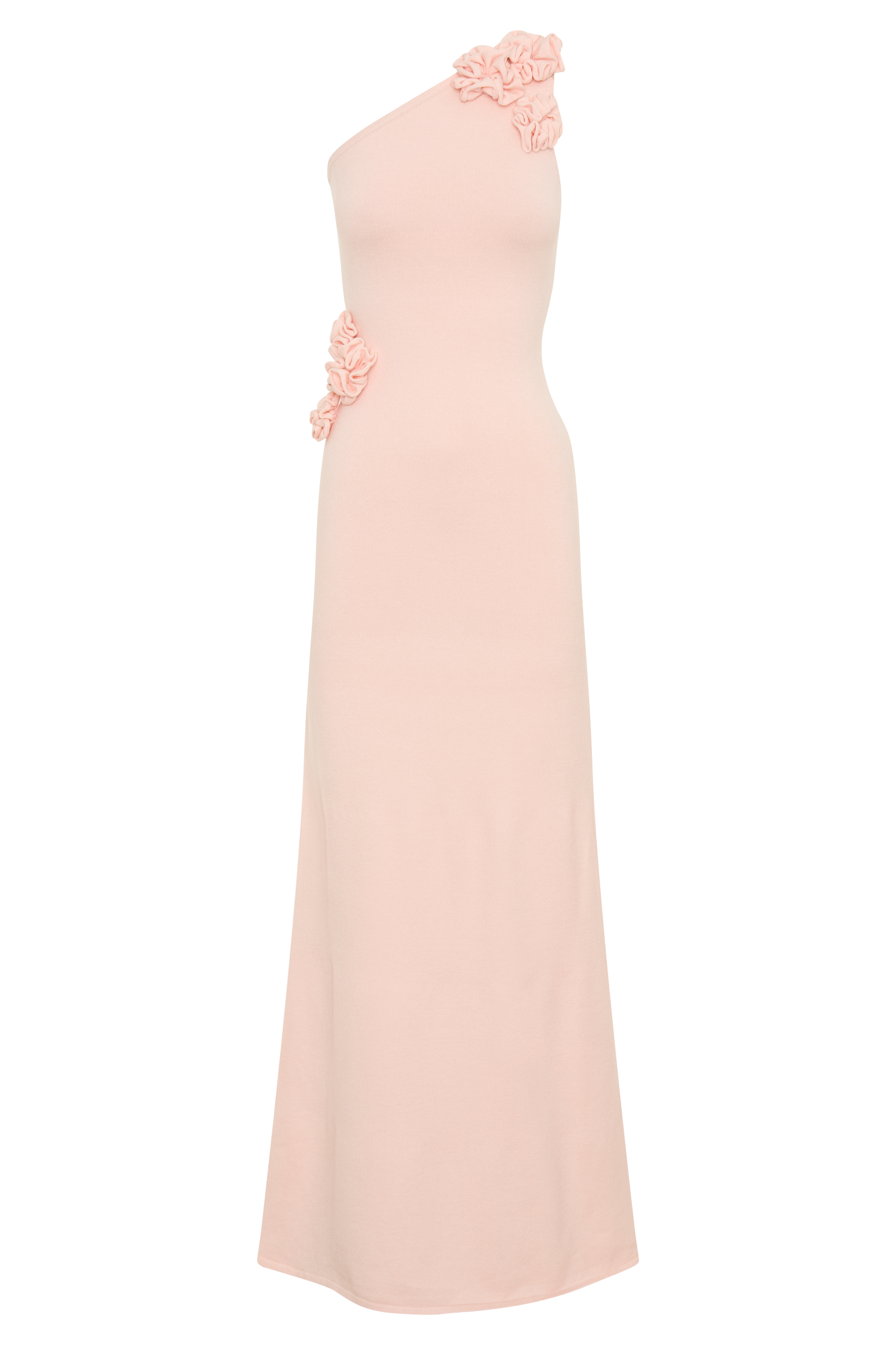 Paloma One Shoulder Knit Maxi Dress With Flowers - Baby Pink #8