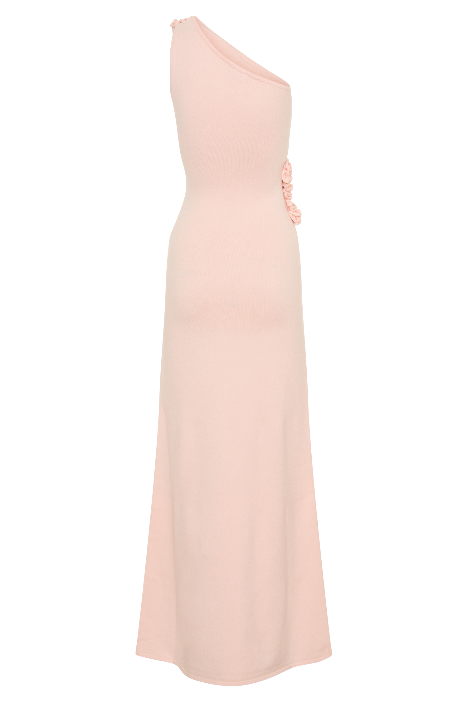 Paloma One Shoulder Knit Maxi Dress With Flowers - Baby Pink #7