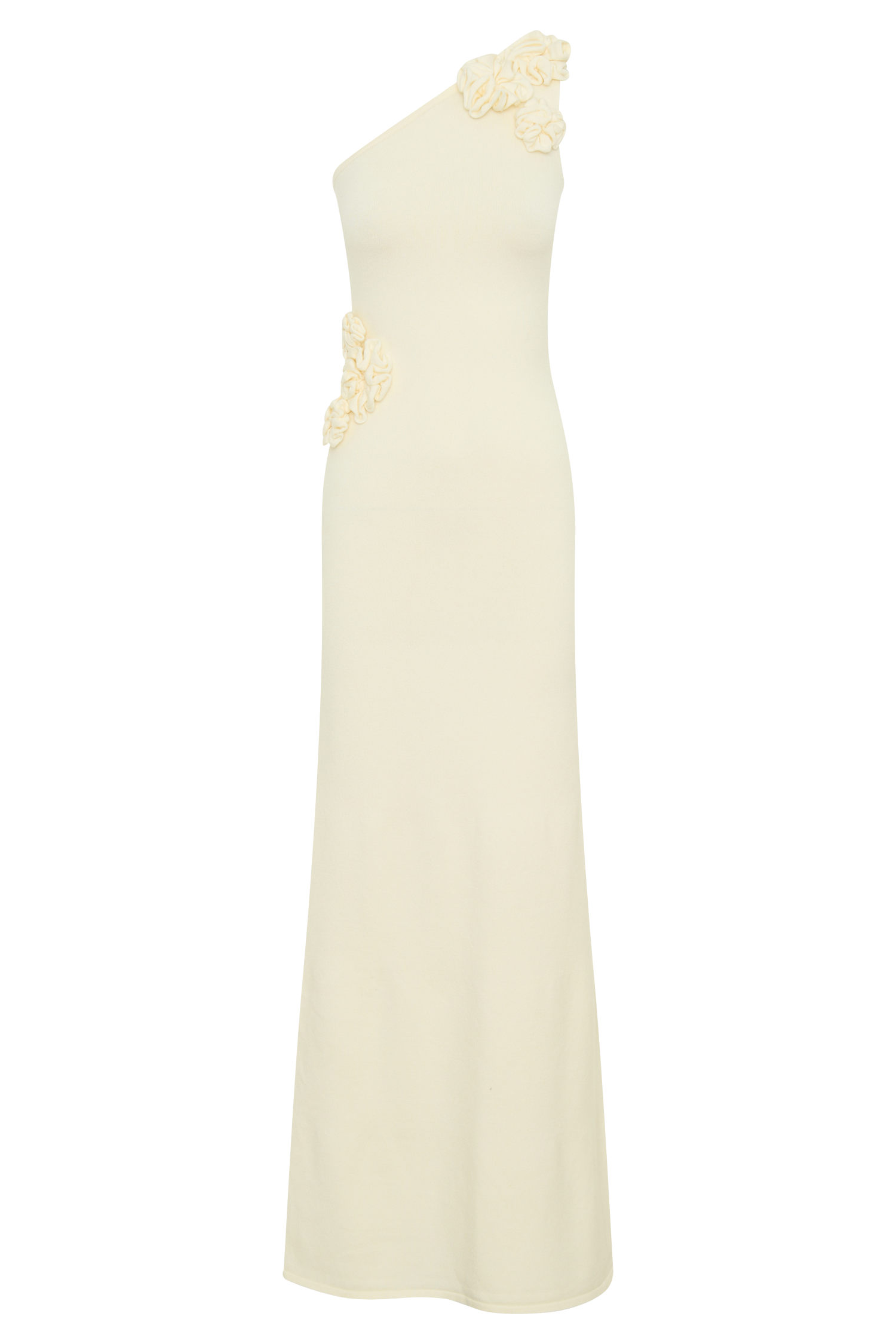 Paloma One Shoulder Knit Maxi Dress With Flowers - Ivory #9