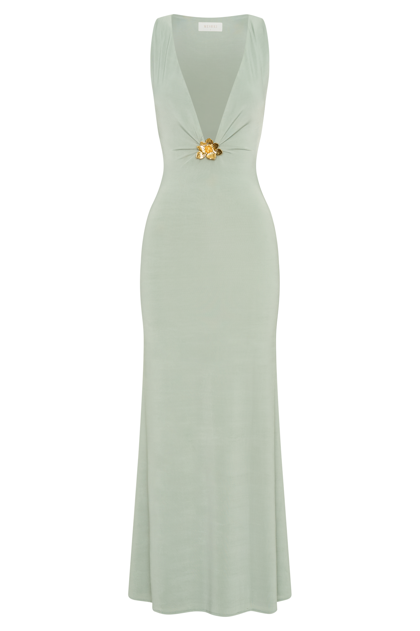 Beck Plunge Maxi Dress With Floral Hardware - Basil