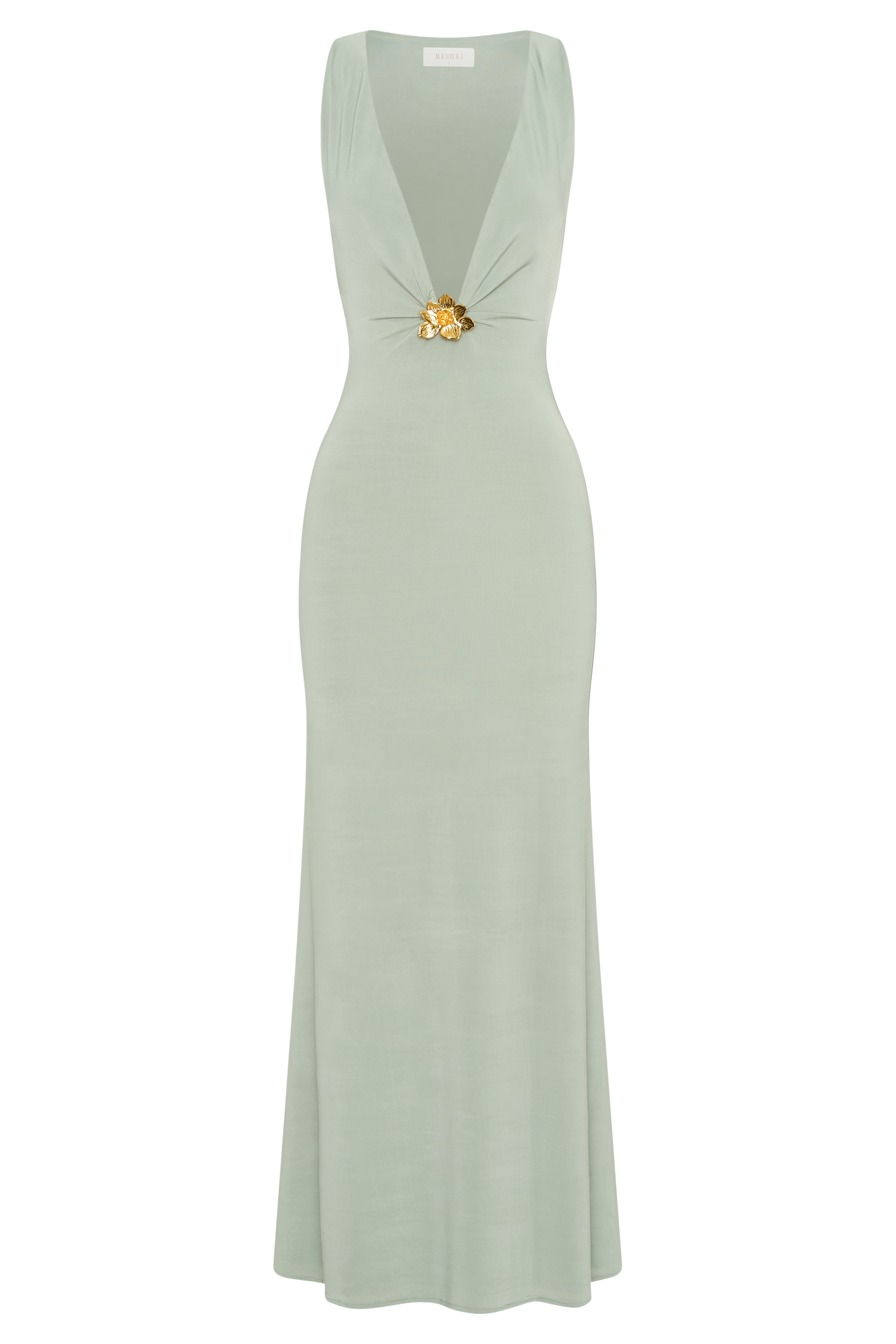 Beck Plunge Maxi Dress With Floral Hardware - Basil #9