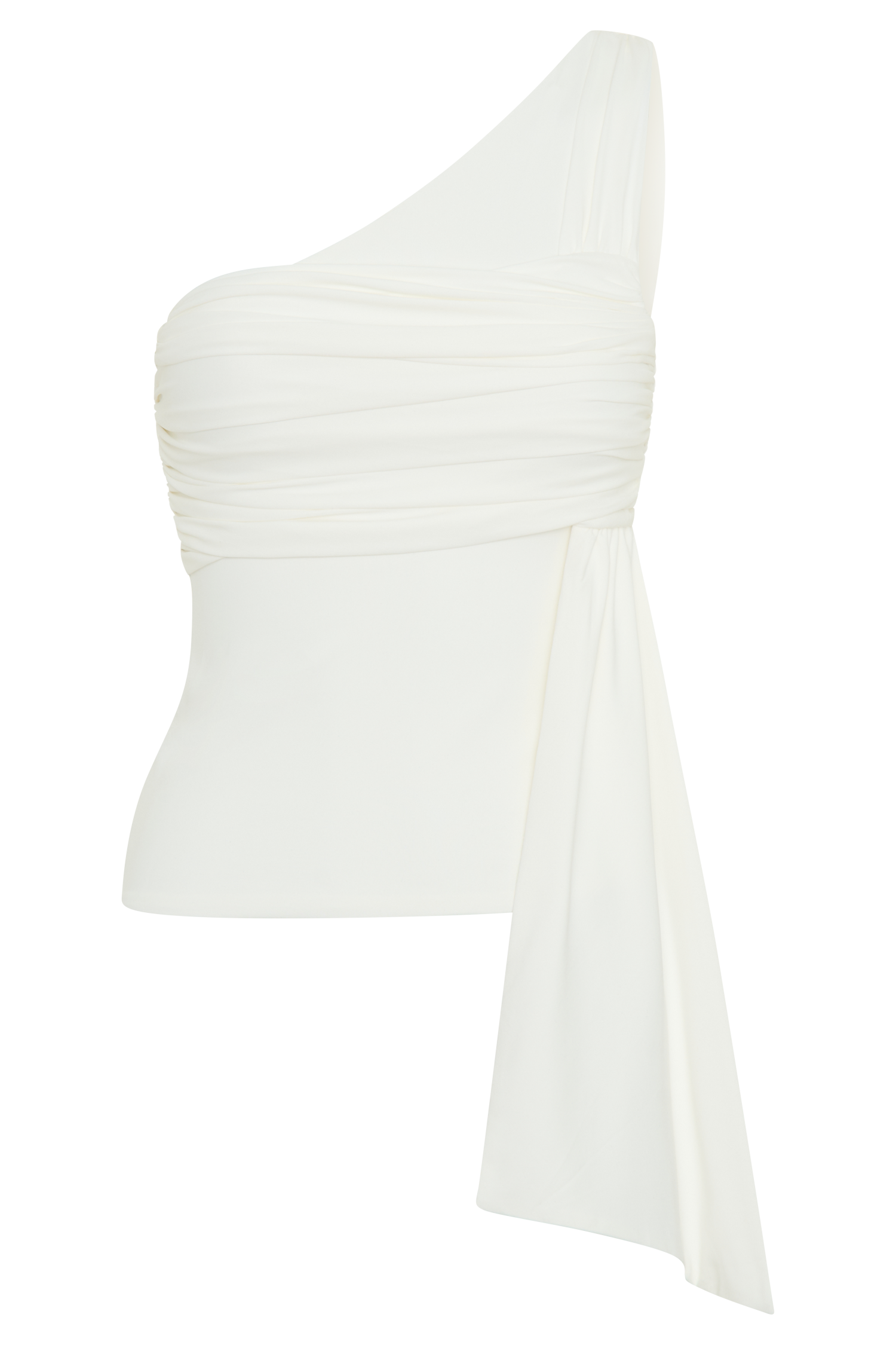 Sera One Shoulder Recycled Nylon Top With Drape - Ivory #8