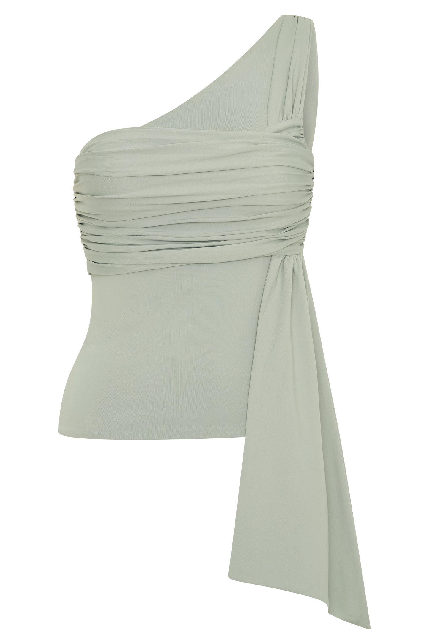 Sera One Shoulder Recycled Nylon Top With Drape - Basil