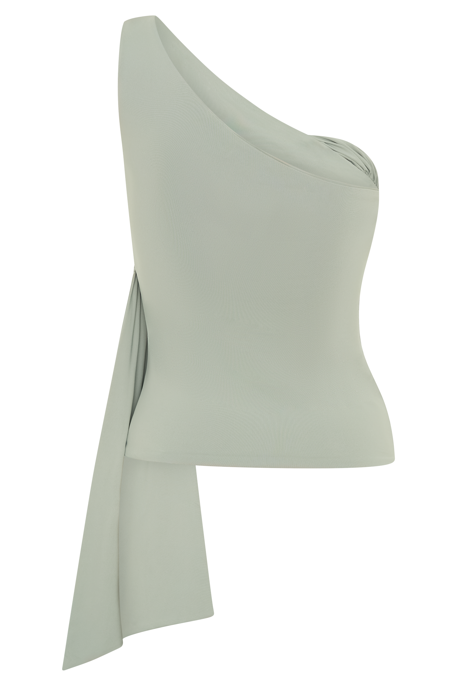 Sera One Shoulder Recycled Nylon Top With Drape - Basil #8