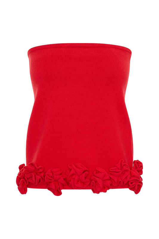 Gianna Knit Mini Skirt With Flowers - Red