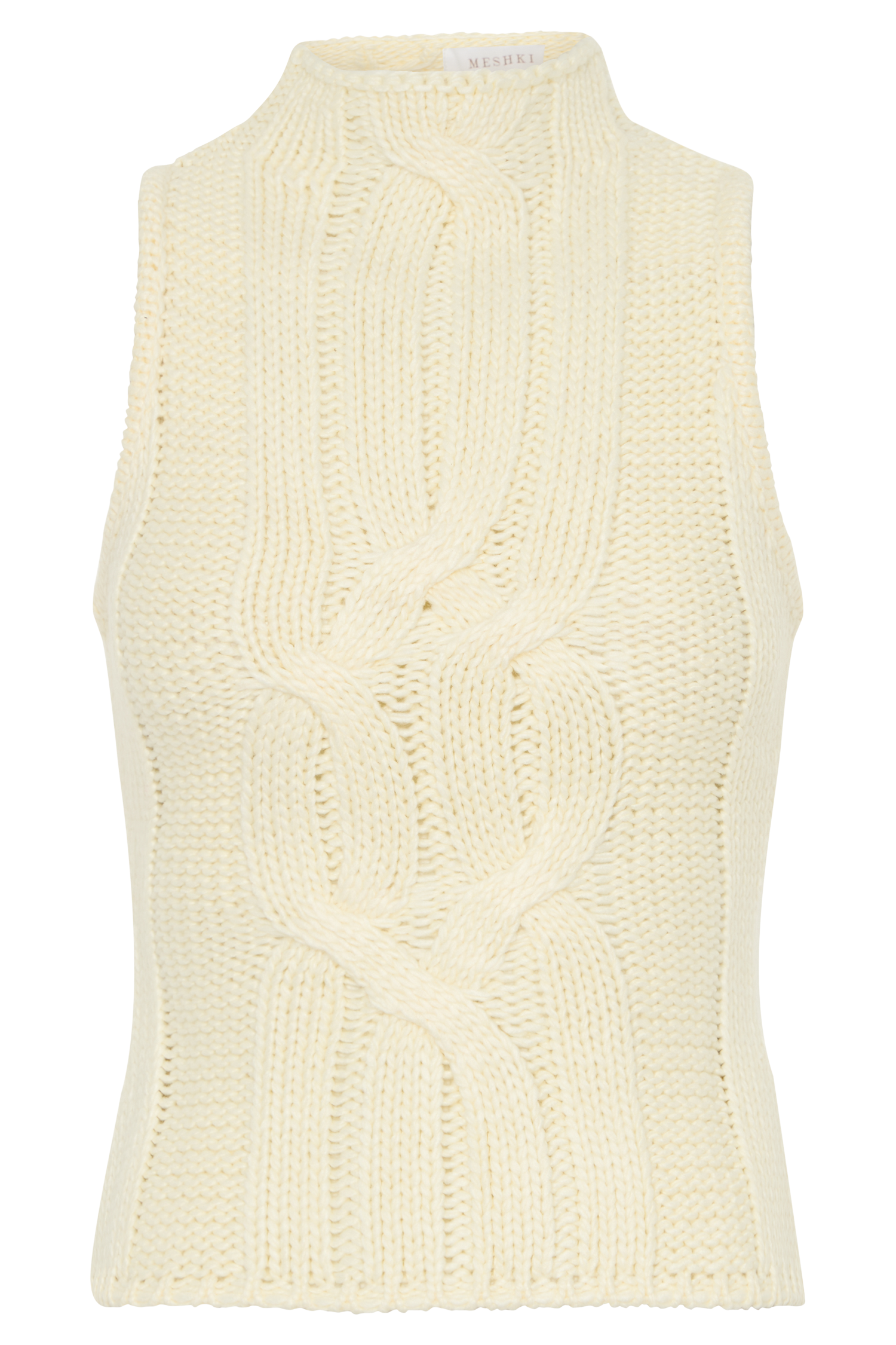 Roberta High Neck Cable Knit Top - Ivory #12