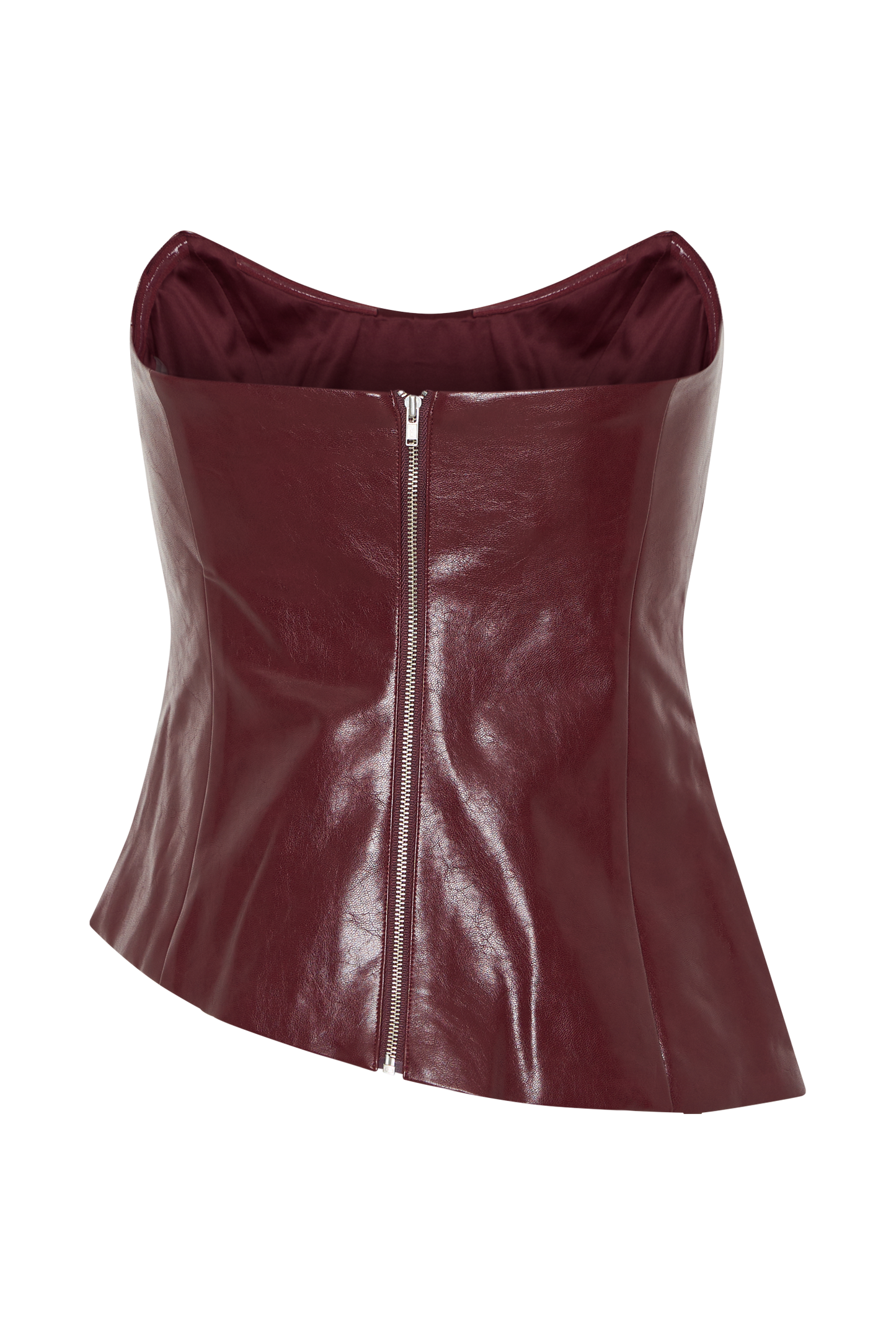 Allana Faux Leather Strapless Top - Cherry Red