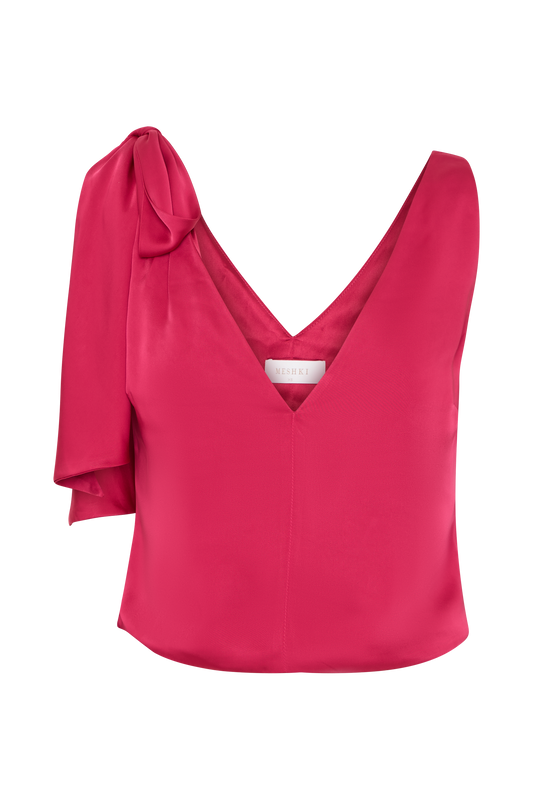 Nicola Satin Tie Sleeveless Top - Pink Cherry