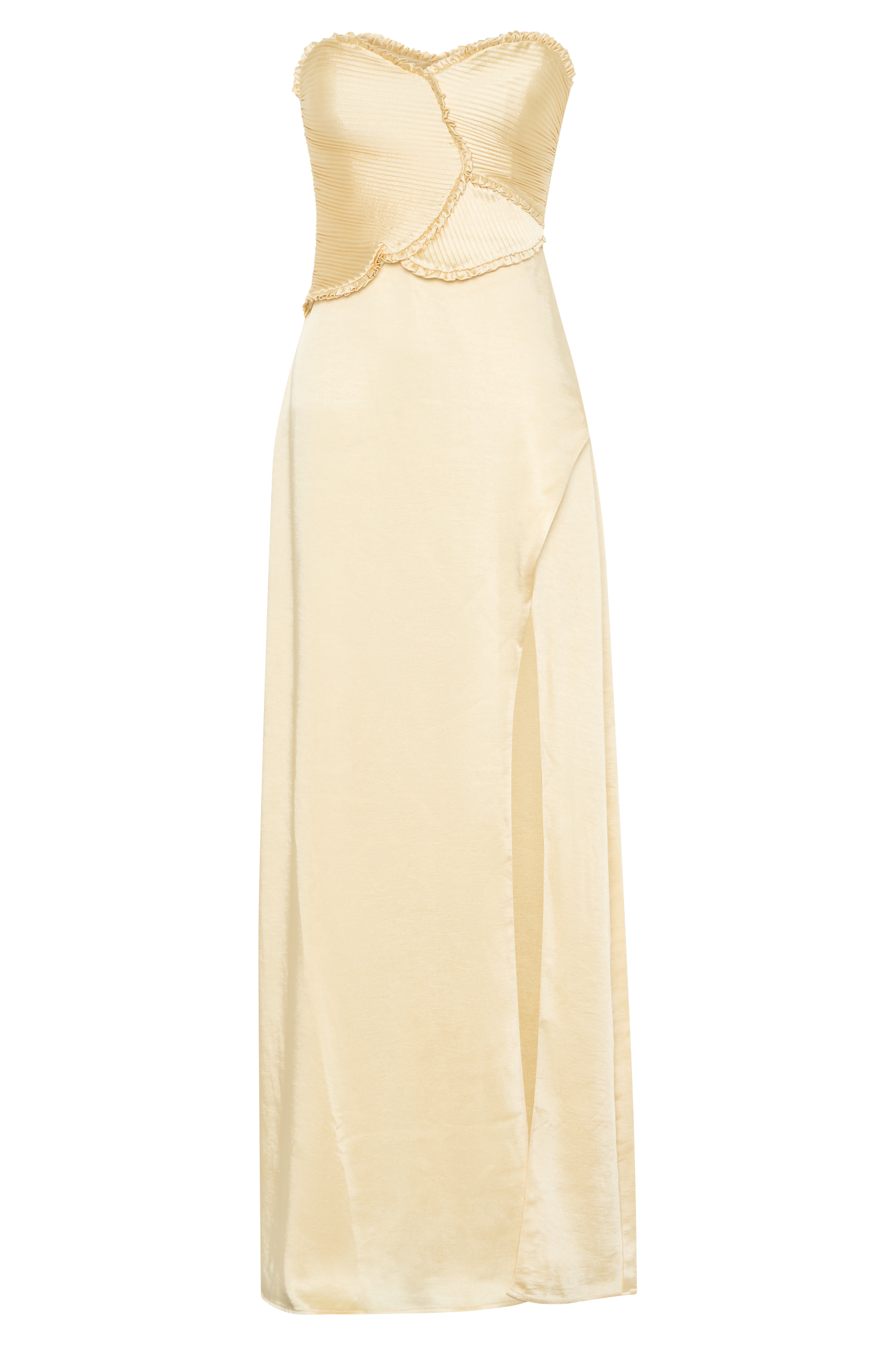 Larissa Satin Maxi Dress With Ruched Petals - Lemon #8