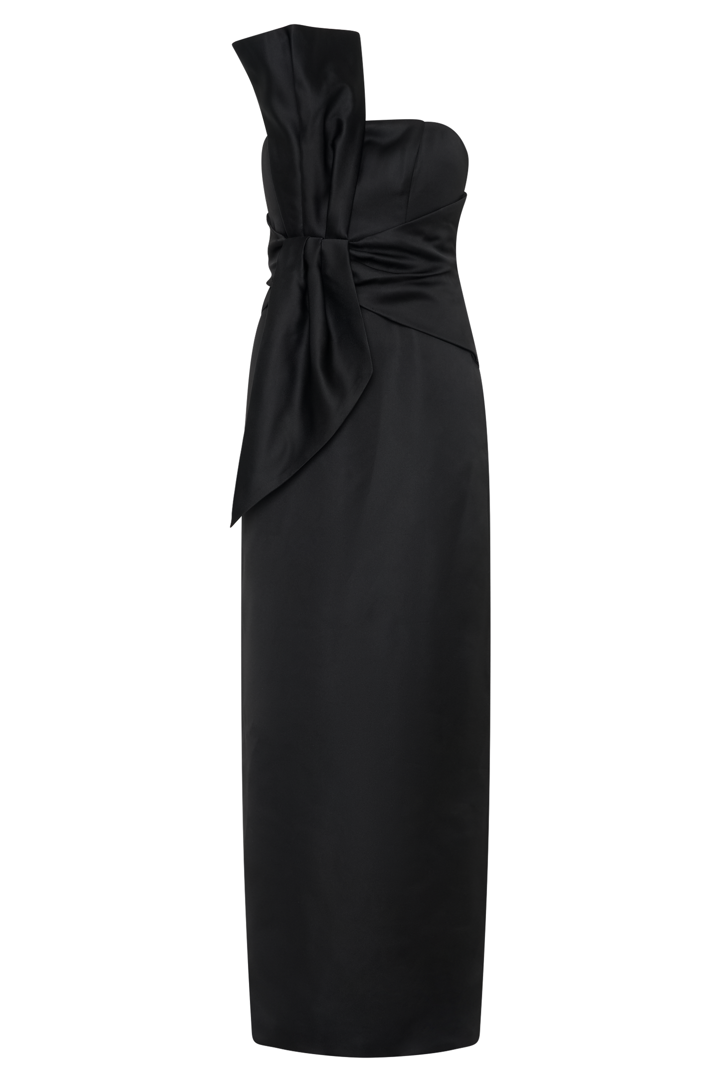 Cyrill Strapless Satin Structured Maxi Dress - Black