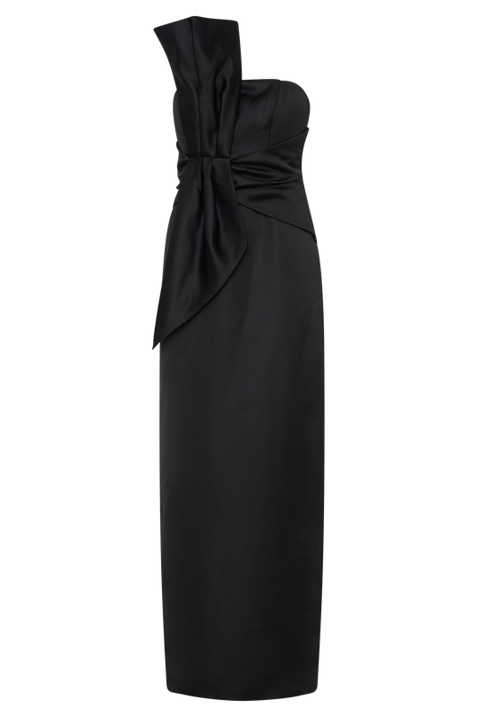 Cyrill Strapless Satin Structured Maxi Dress - Black