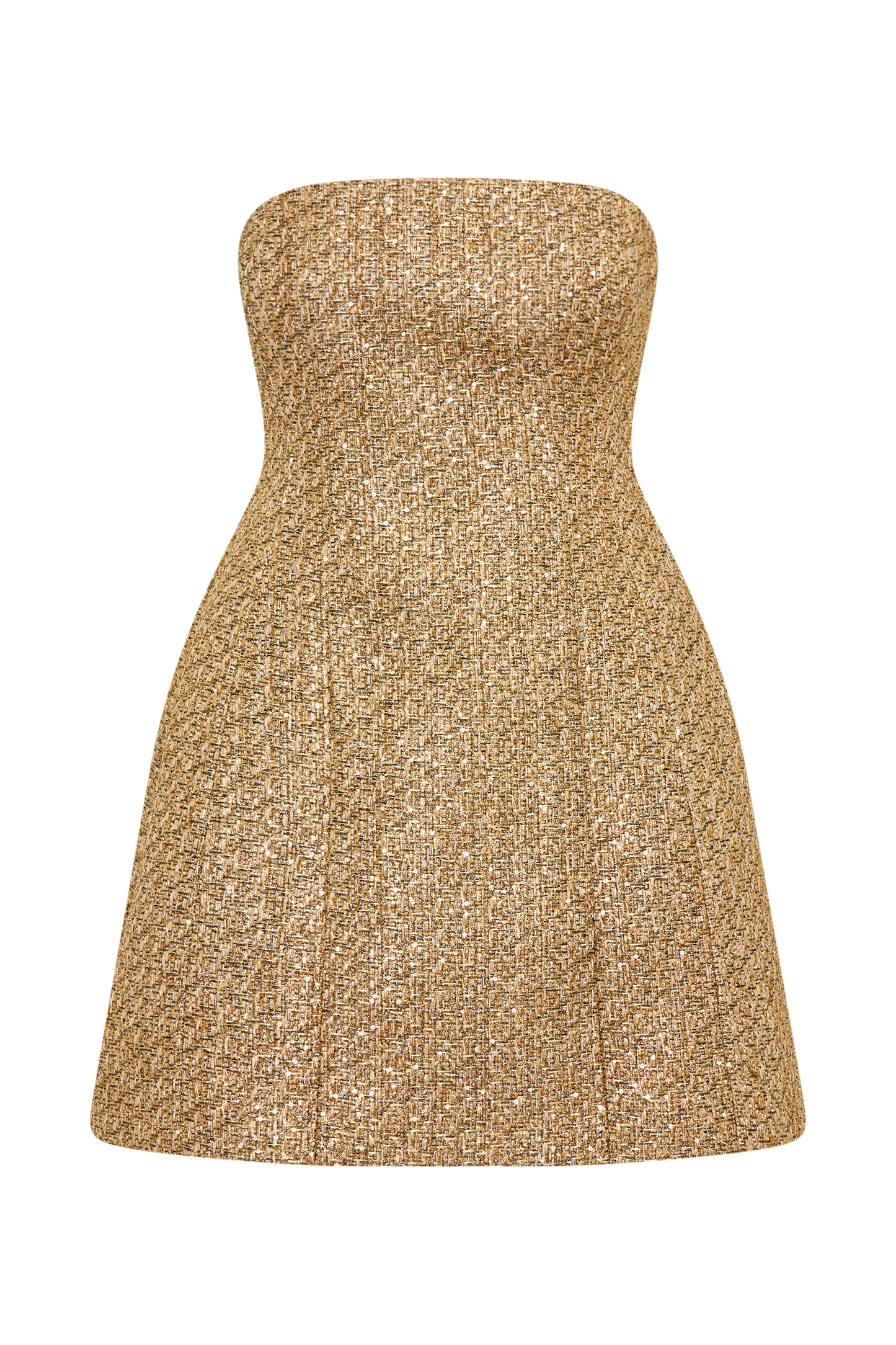 Gala Strapless Tweed Mini Dress - Gold