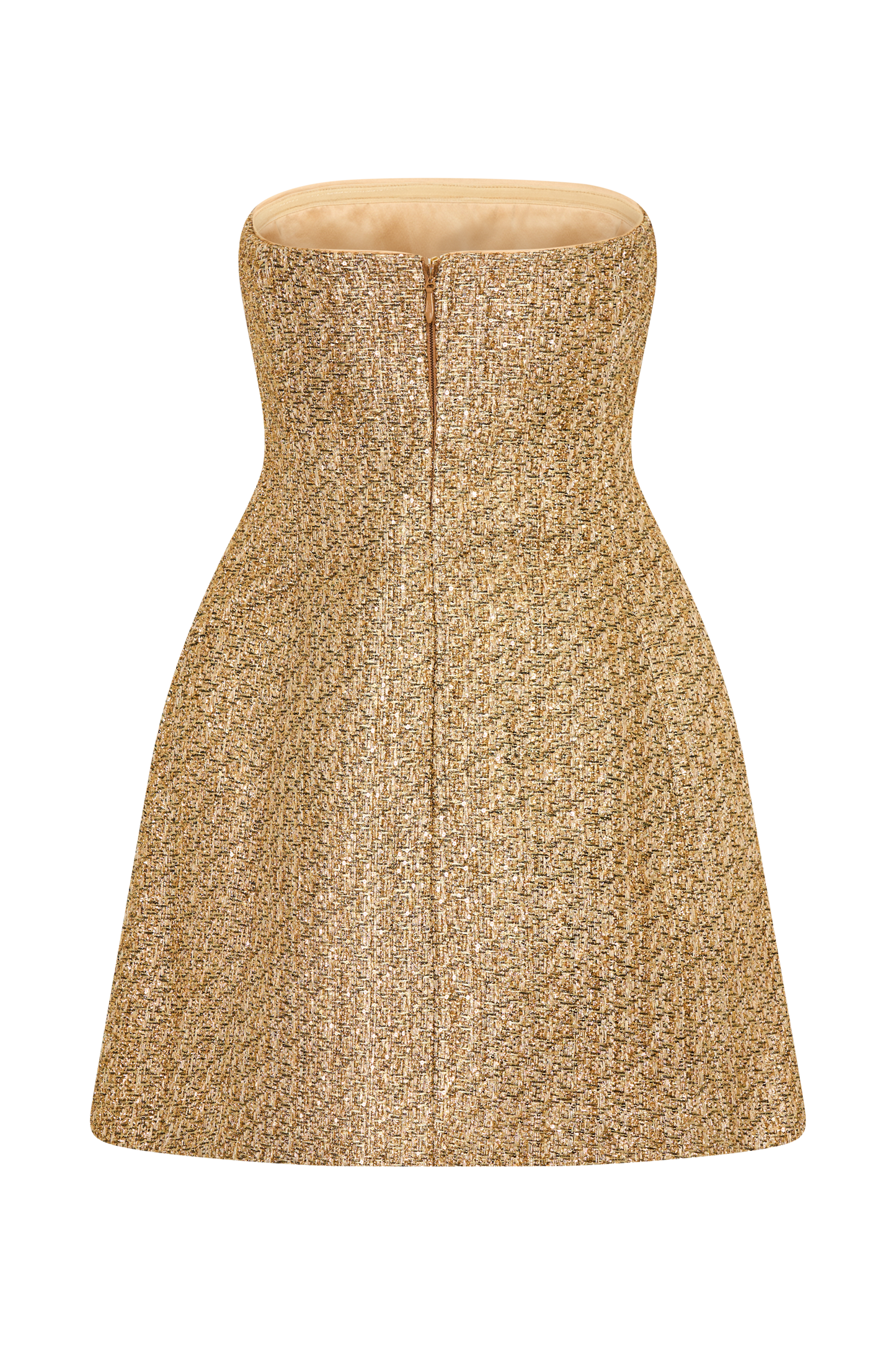 Gala Strapless Tweed Mini Dress - Gold