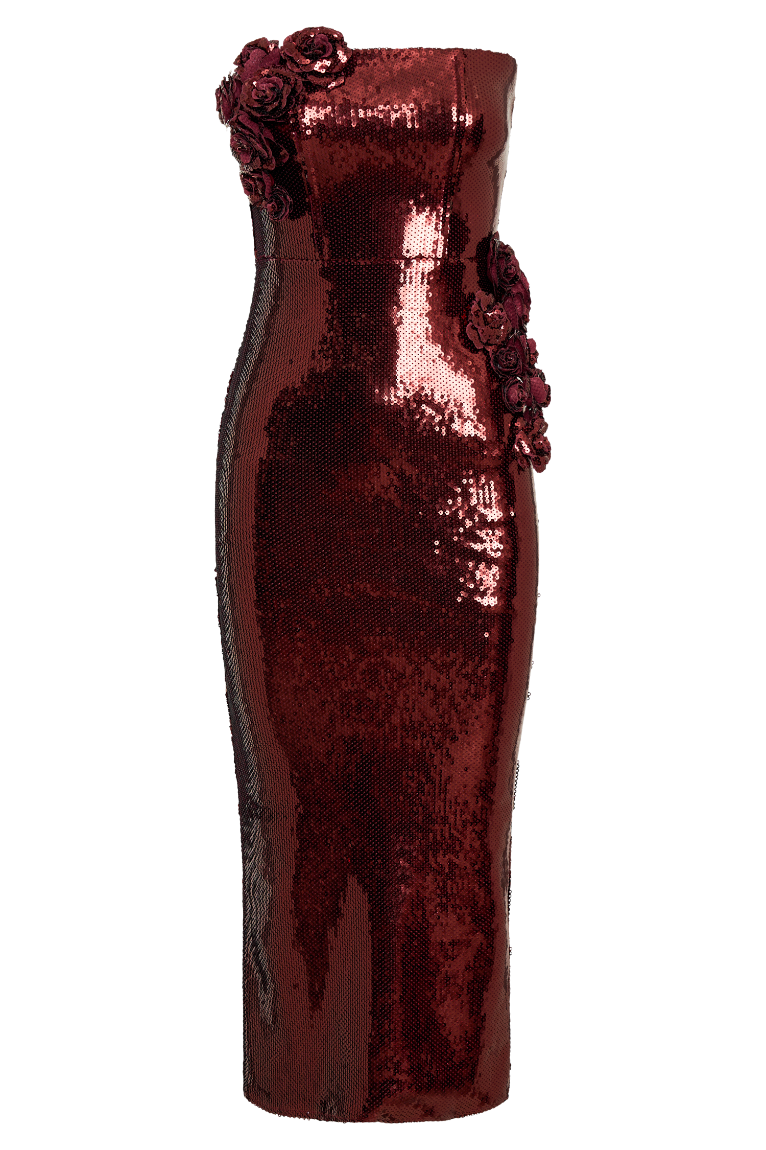 Cassia Strapless Sequin Rose Midi Dress - Mahogany #8