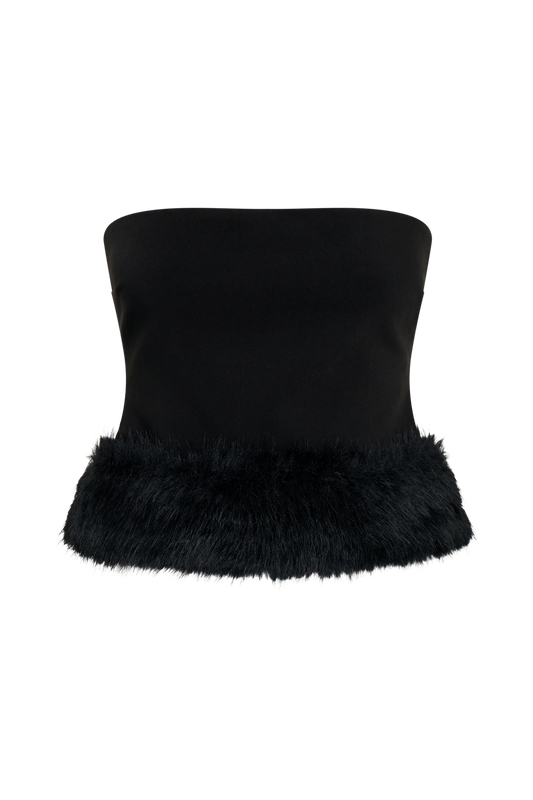 Jacklyn Strapless Faux Fur Top - Black