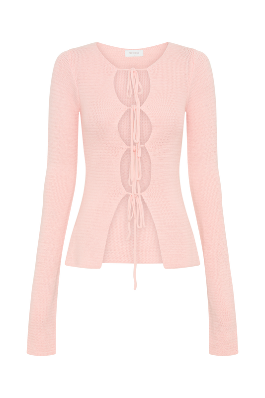 Noah Knit Tie Long Sleeve Top - Baby Pink