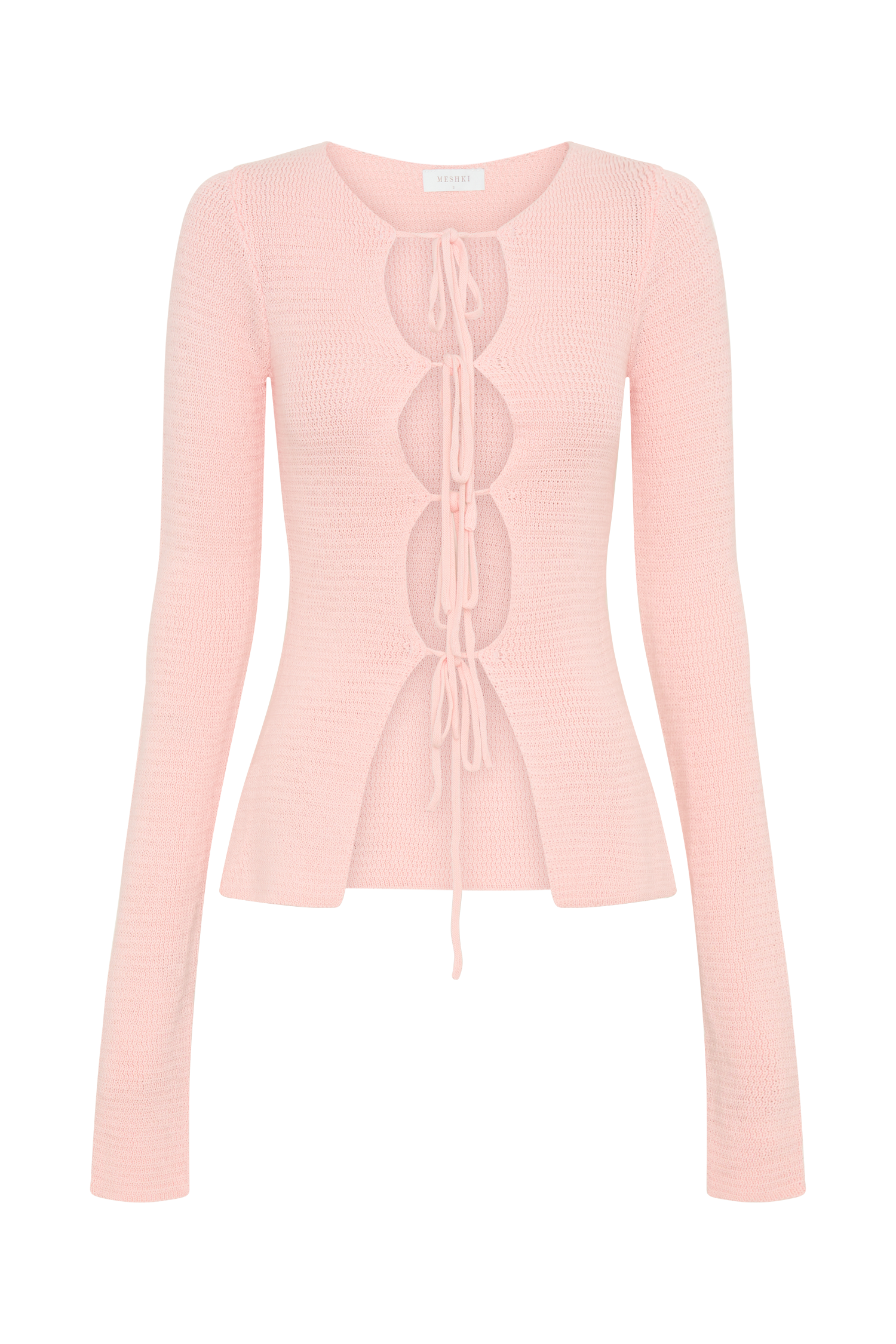 Noah Knit Tie Long Sleeve Top - Baby Pink #11